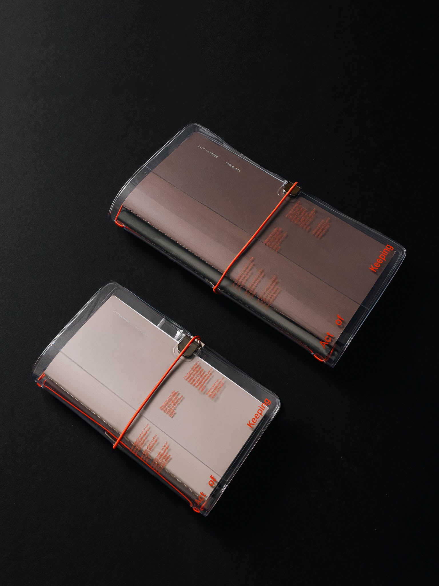 Act of Keeping Travel Notebook Cover | Clear Vinyl shown in both Pocket Plus and A5 Slim sizes