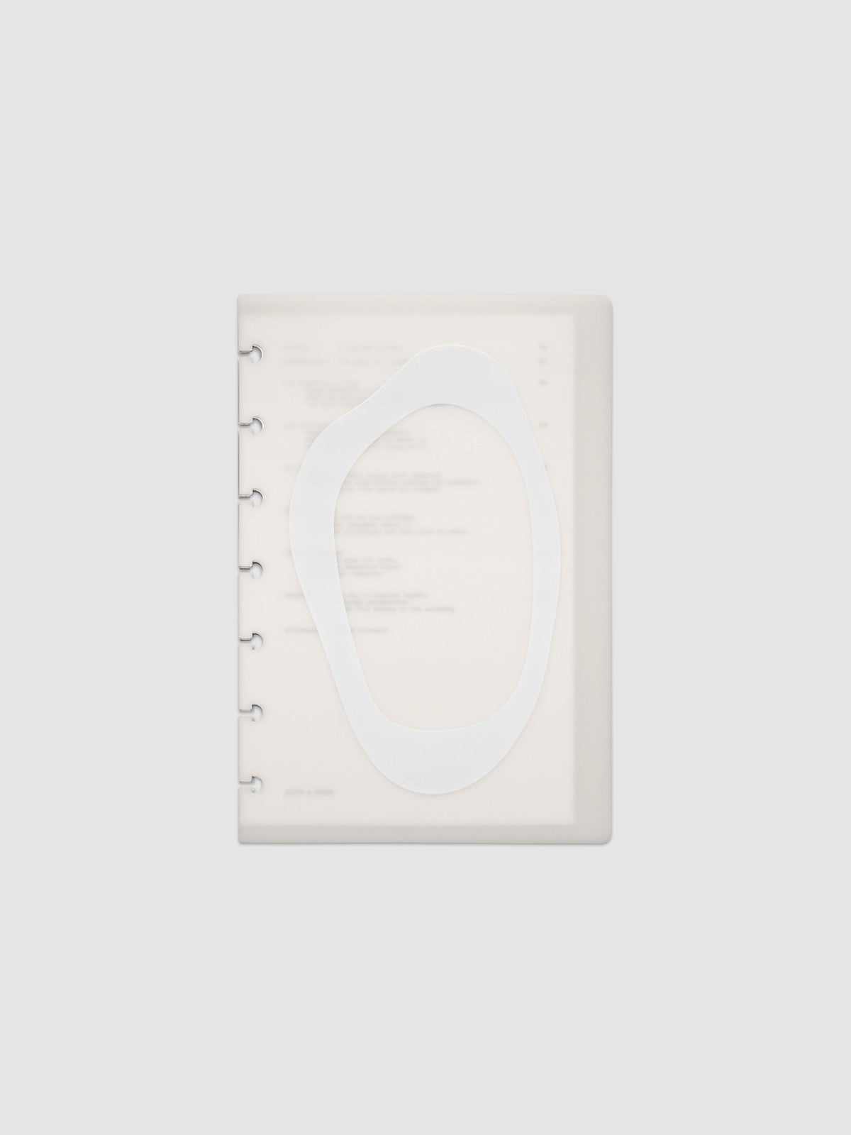 Continuation Planner Cover + Dashboard Set in HP Mini. Milky white frosted plastic cover with a spot gloss organic shape over a black-printed paper dashboard. Image 1 of 3.