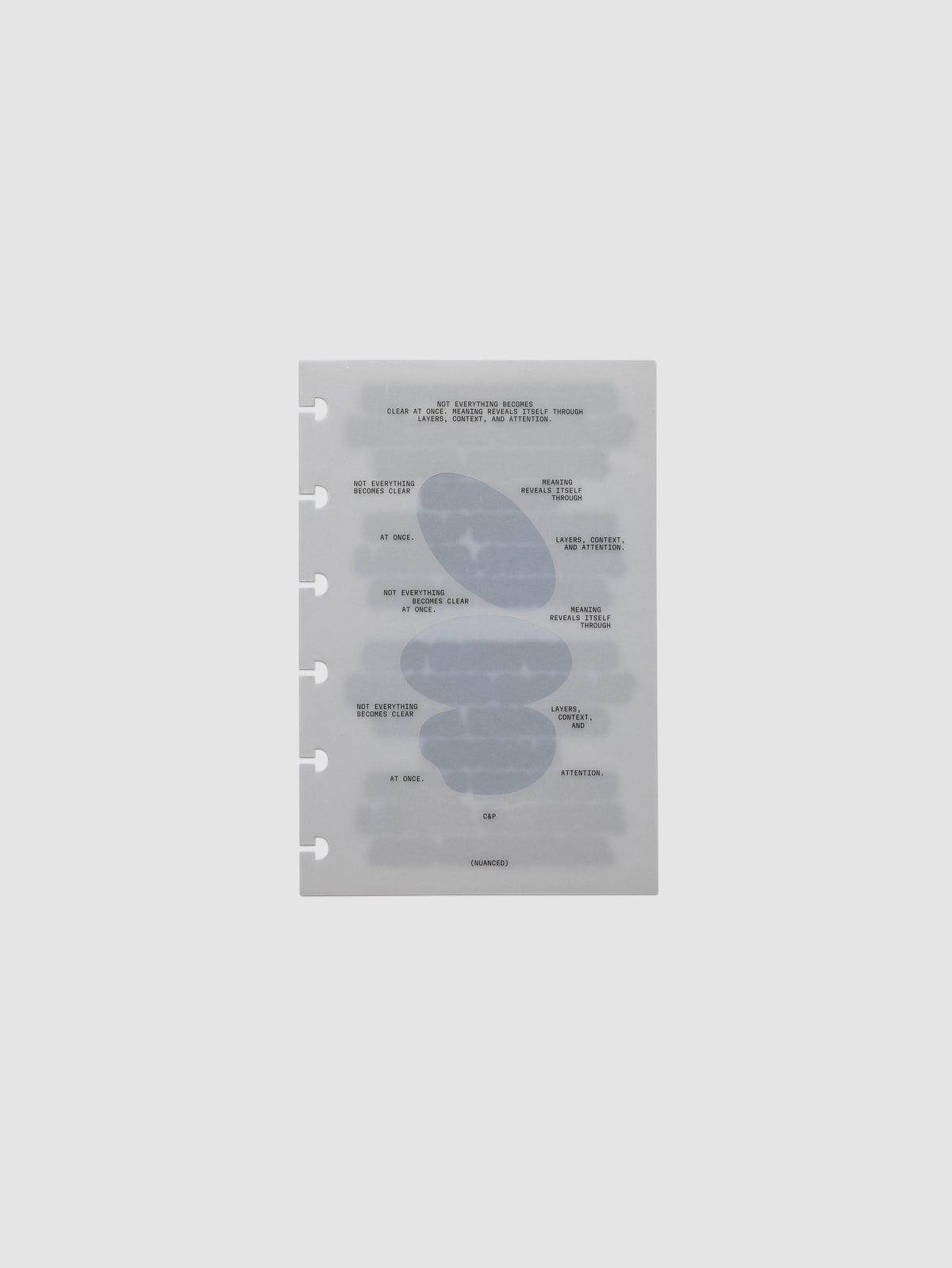 Nuanced Dashboard Trio, CP Petite 6-Disc Punch, single translucent grey dashboard lying flat with six disc notches cut along the left edge