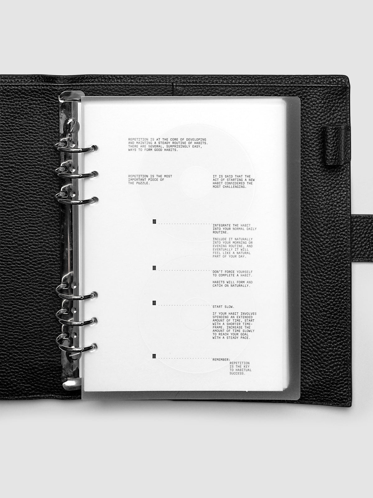 On Repeat Planner Cover + Dashboard Set shown in a black, A5 agenda.