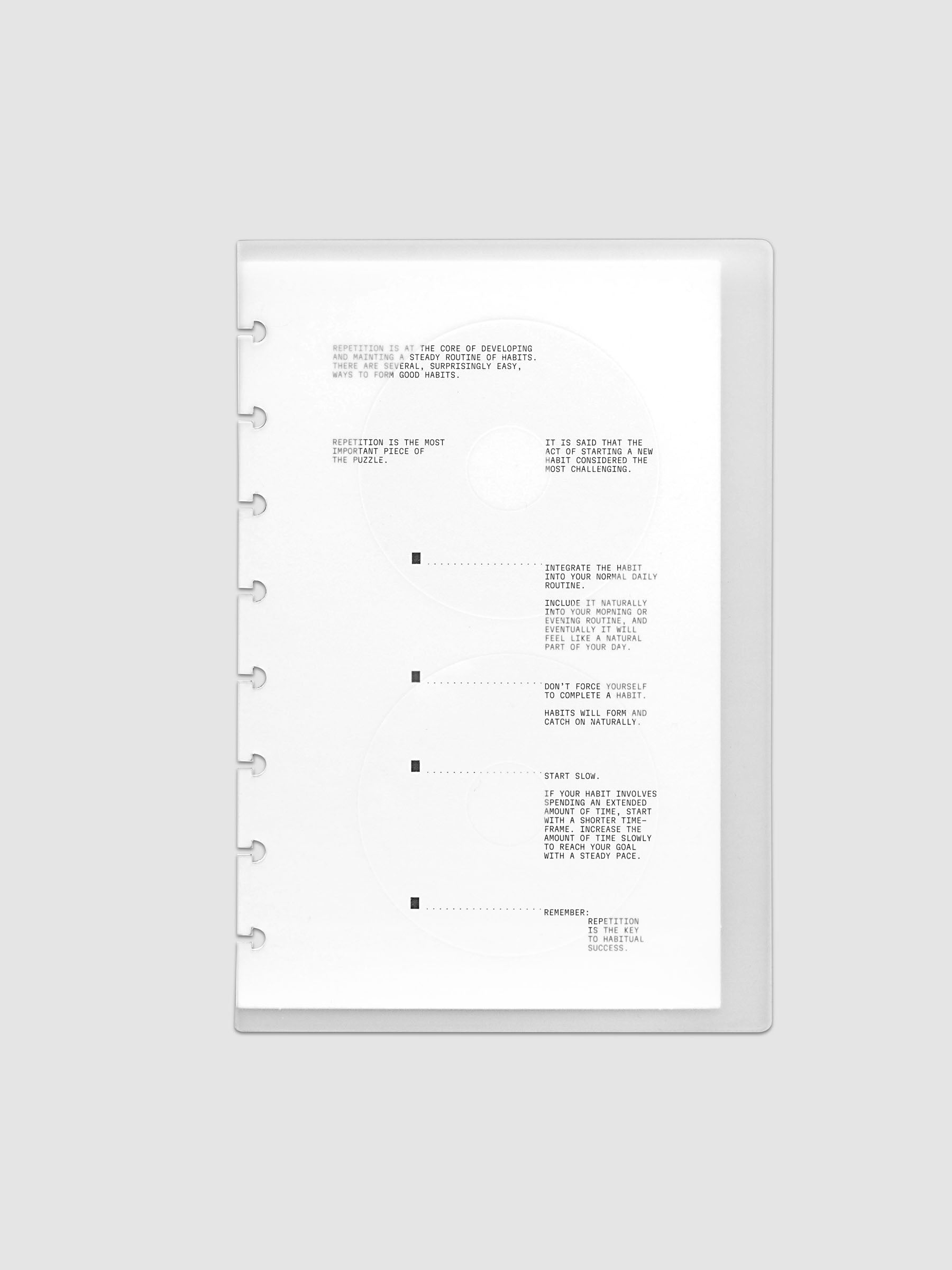 On Repeat Planner Cover + Dashboard Set shown in size Half Letter, pre-punched for discbound notebooks and planners.