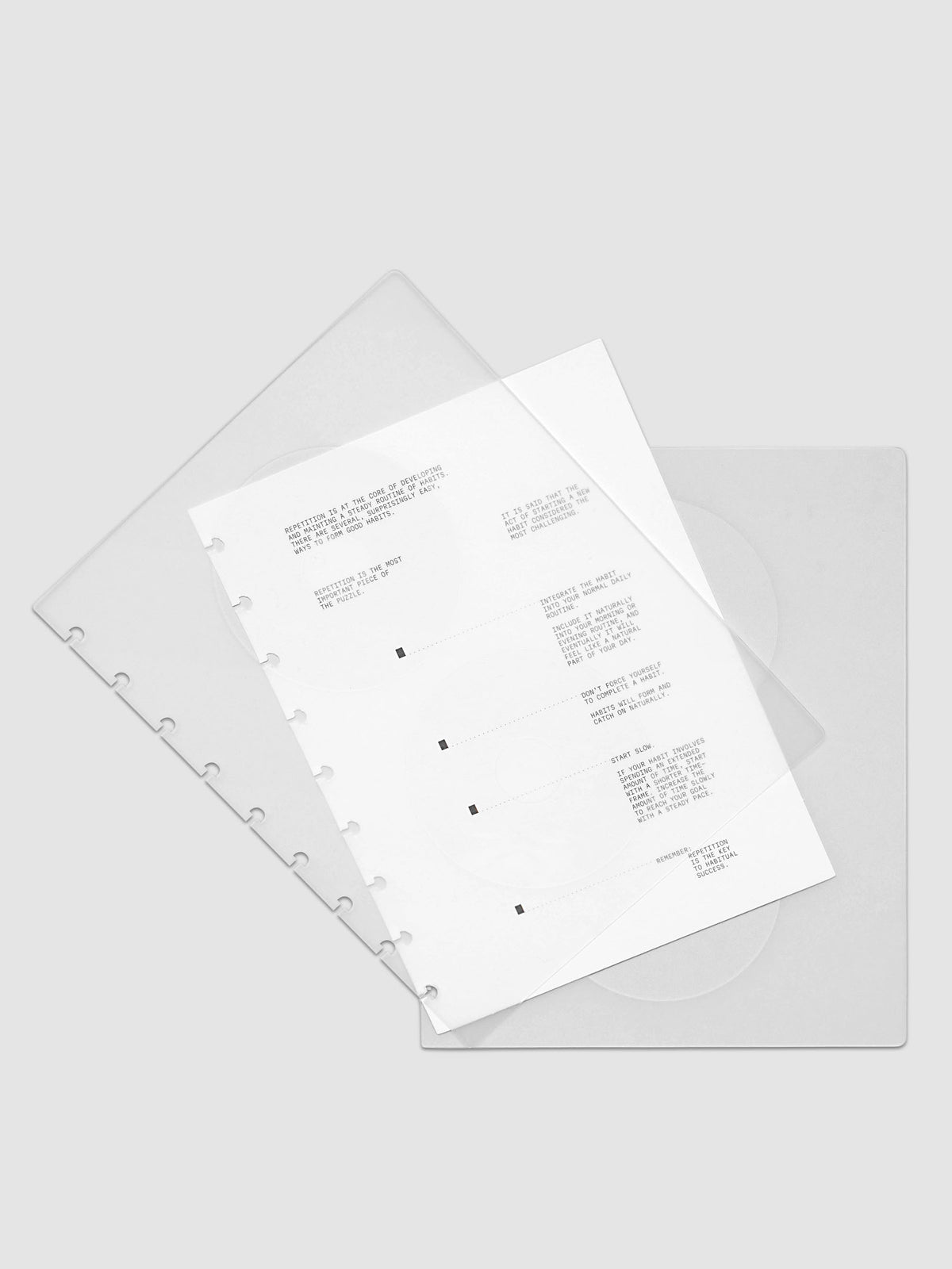 On Repeat Planner Cover + Dashboard Set shown fanned out in size HP Classic, pre-punched for discbound notebooks and planners.