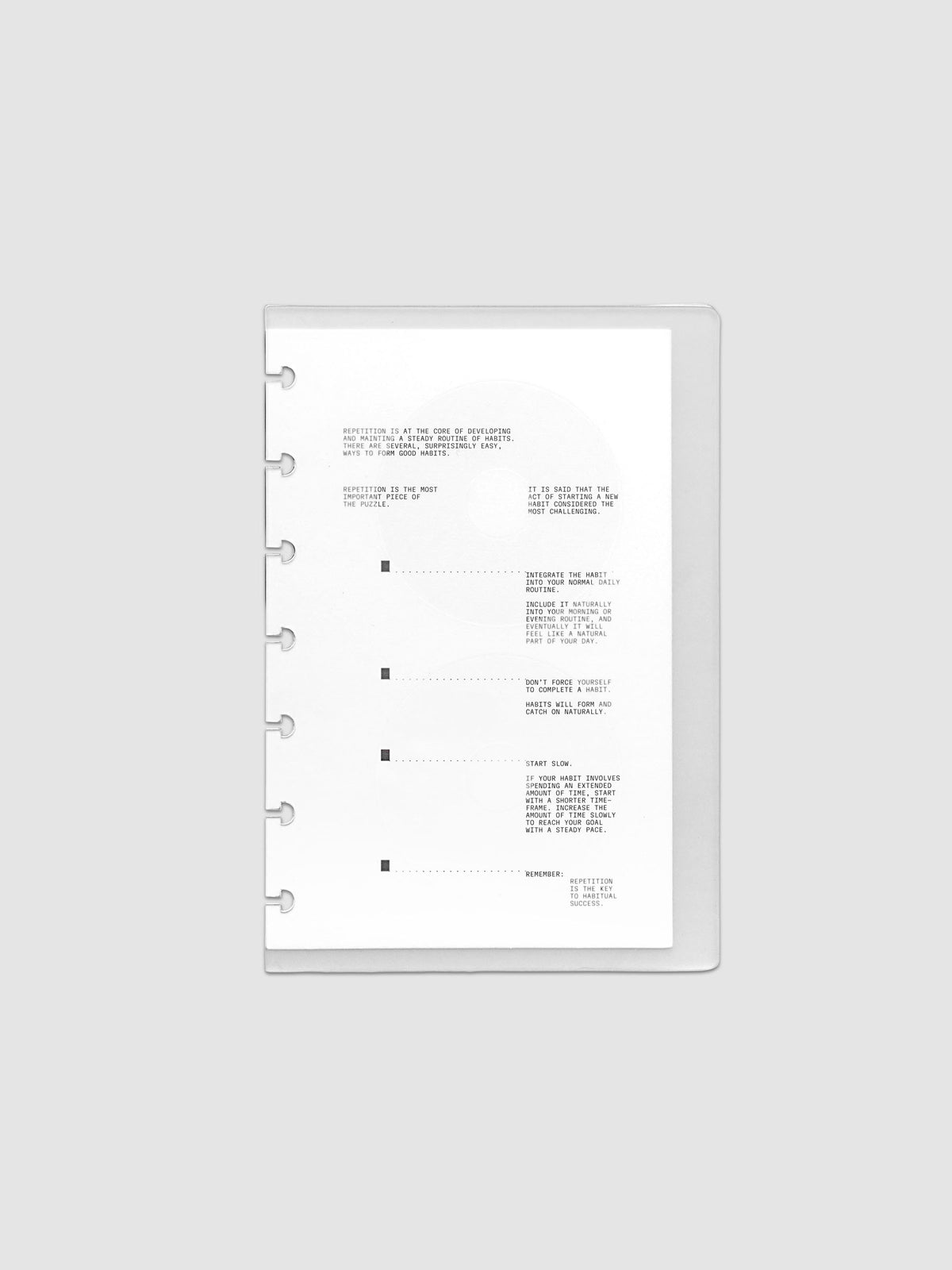 On Repeat Planner Cover + Dashboard Set shown in size HP Mini, pre-punched for discbound notebooks and planners.