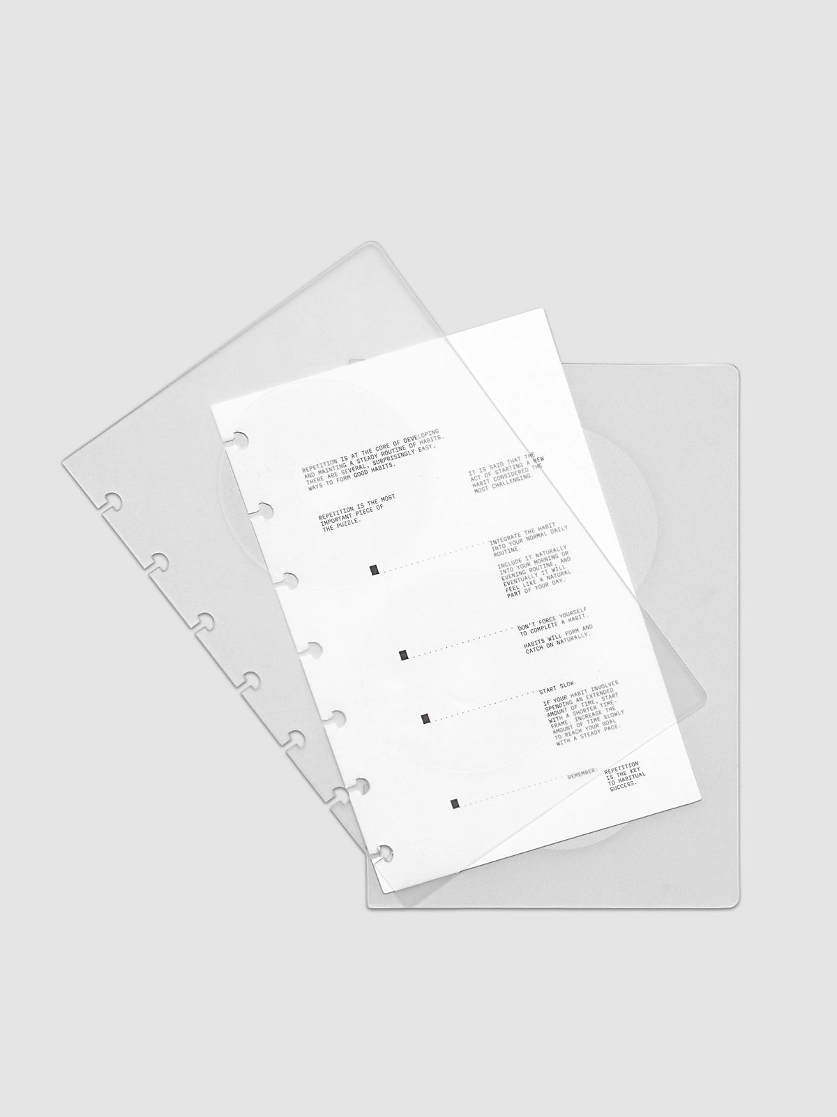 On Repeat Planner Cover + Dashboard Set shown fanned out in size HP Mini, pre-punched for discbound notebooks and planners.