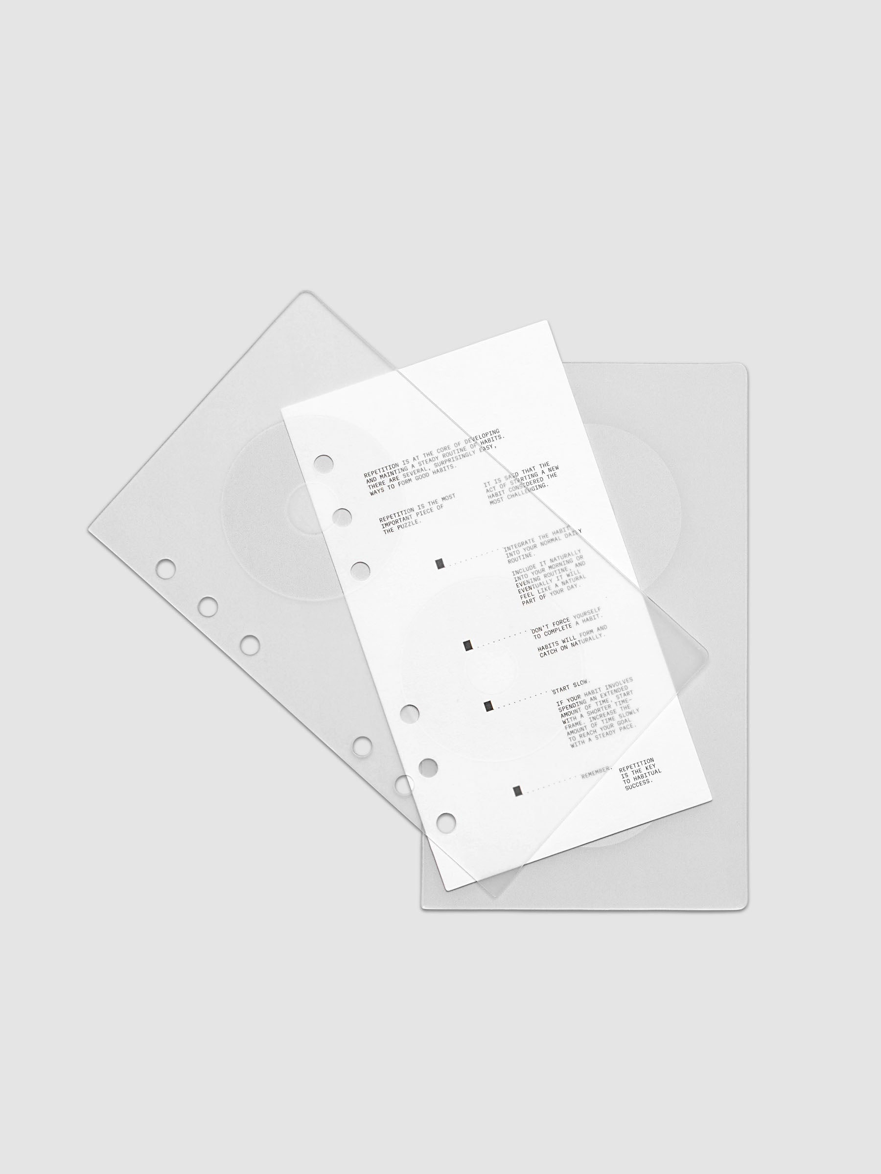 On Repeat Planner Cover + Dashboard Set shown fanned out in size Personal, pre-punched for 6-ring binders.
