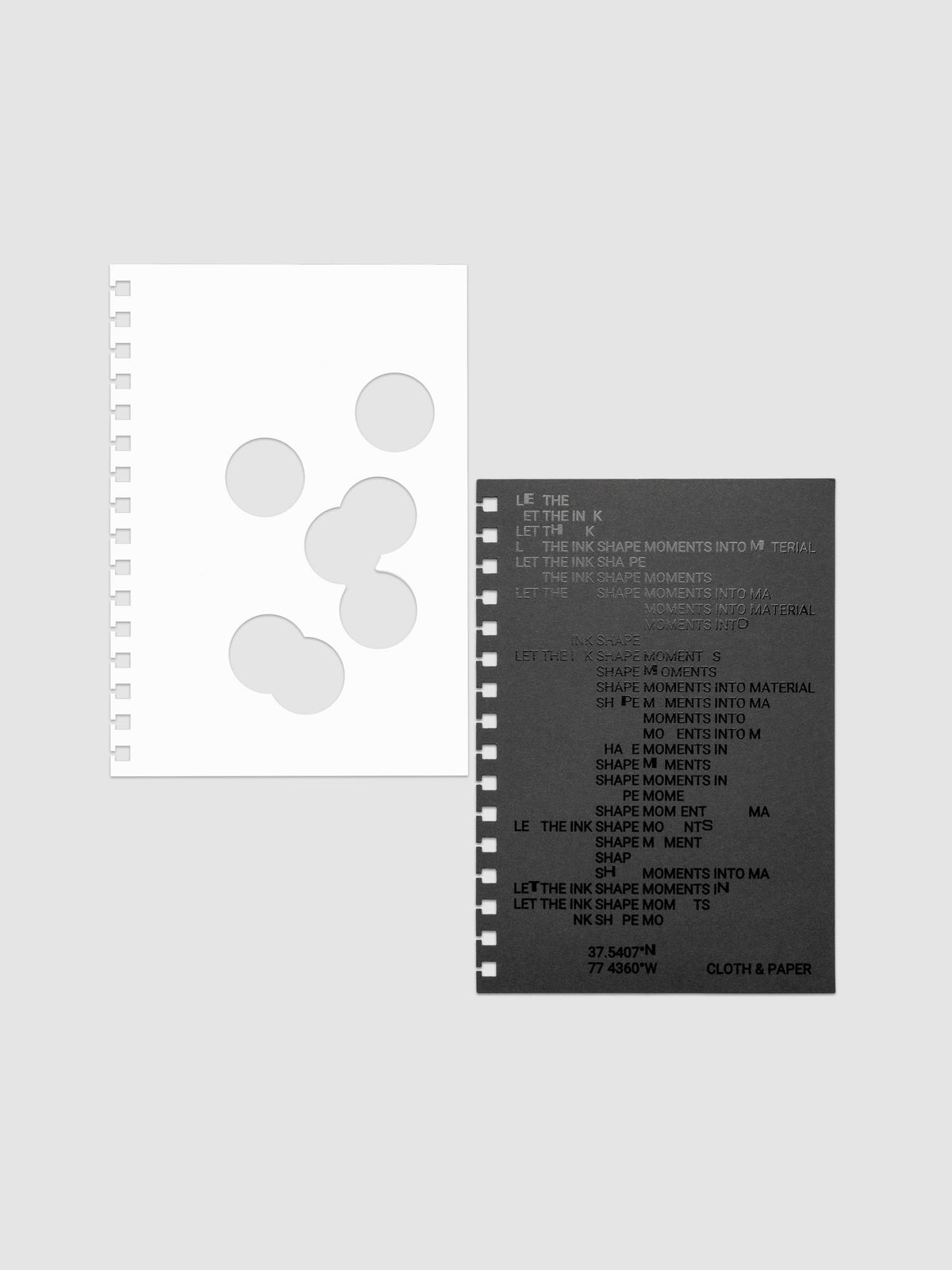 Black and white Ink Blot Planner Dashboard Duo shown with layers side by side in size A5 Spiral, pre-punched for spiral planners.