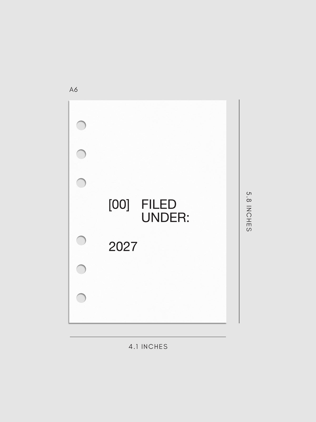 2027 Front + Monthly Dashboard Overlays, Avant Garde, A6 6-Ring Punch, set of 13 translucent vellum overlays including a front cover overlay and 12 monthly dashboards printed in black ink