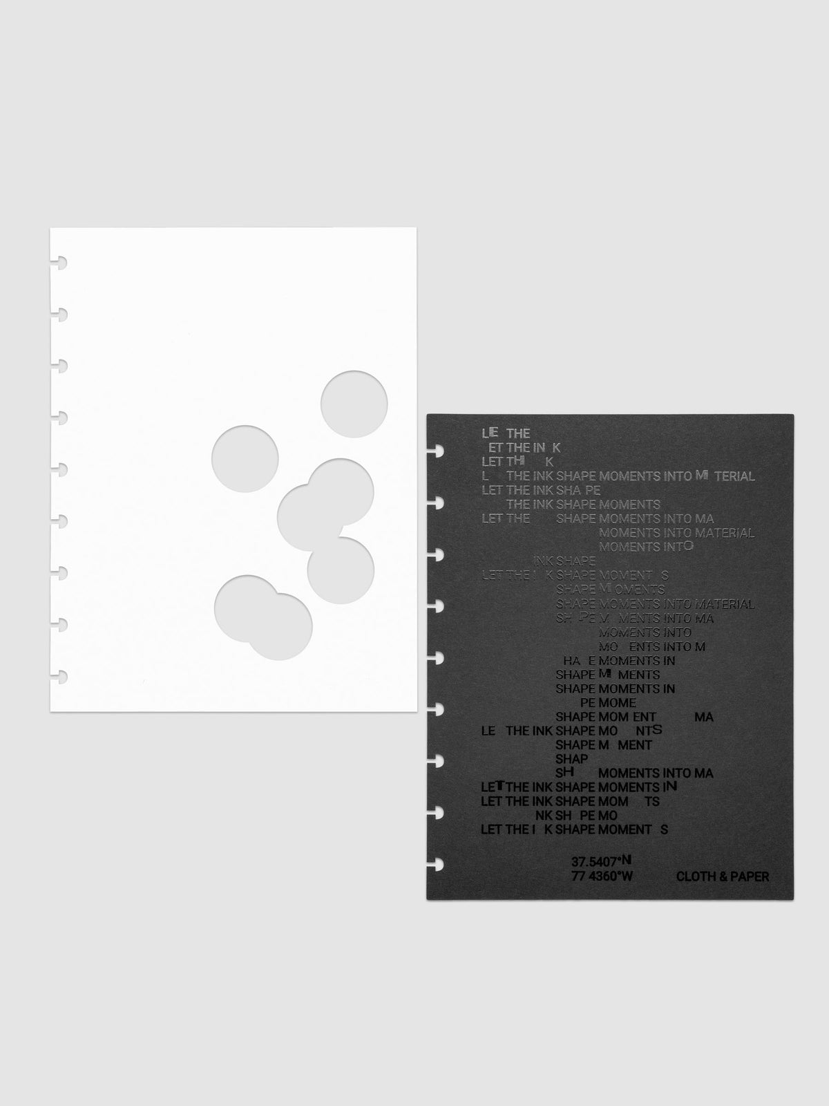 Black and white Ink Blot Planner Dashboard Duo shown with layers side by side in size HP Classic, pre-punched for discbound planners.