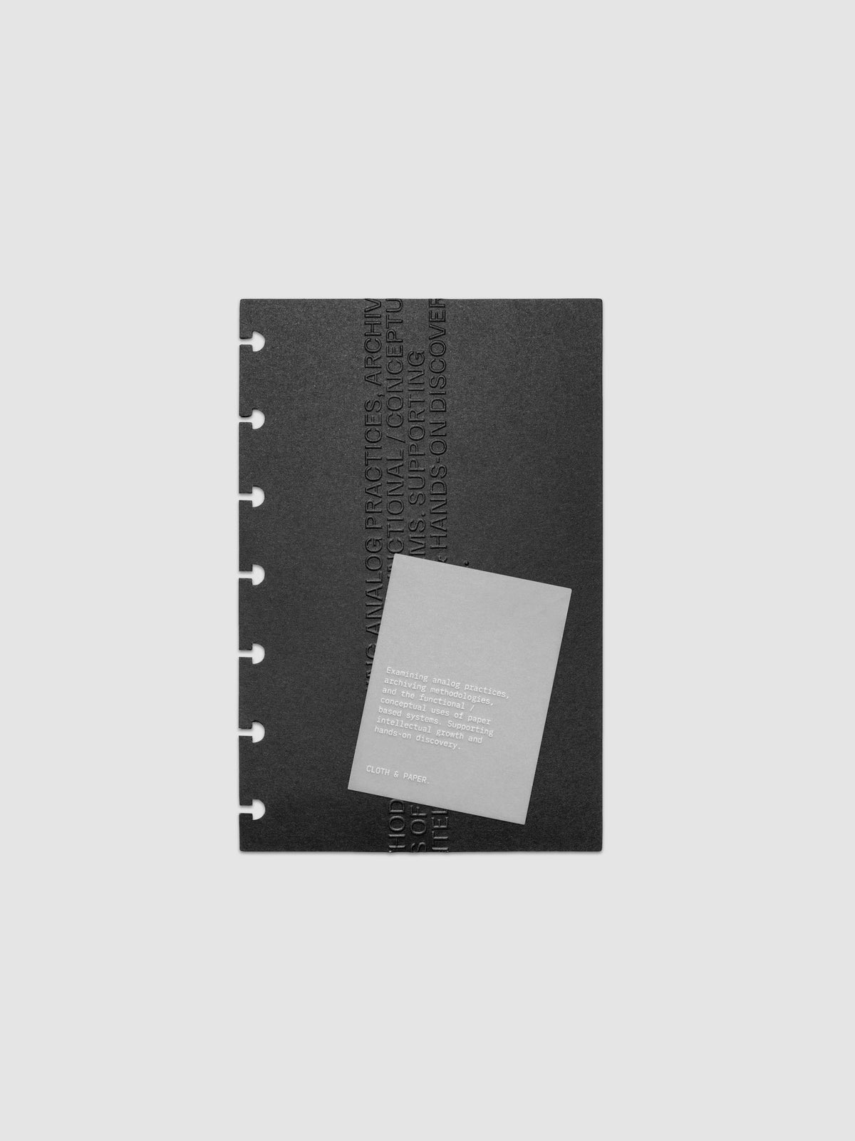 Black embossed Analog Embossed Planner Dashboard with drop card shown in size HP Mini.