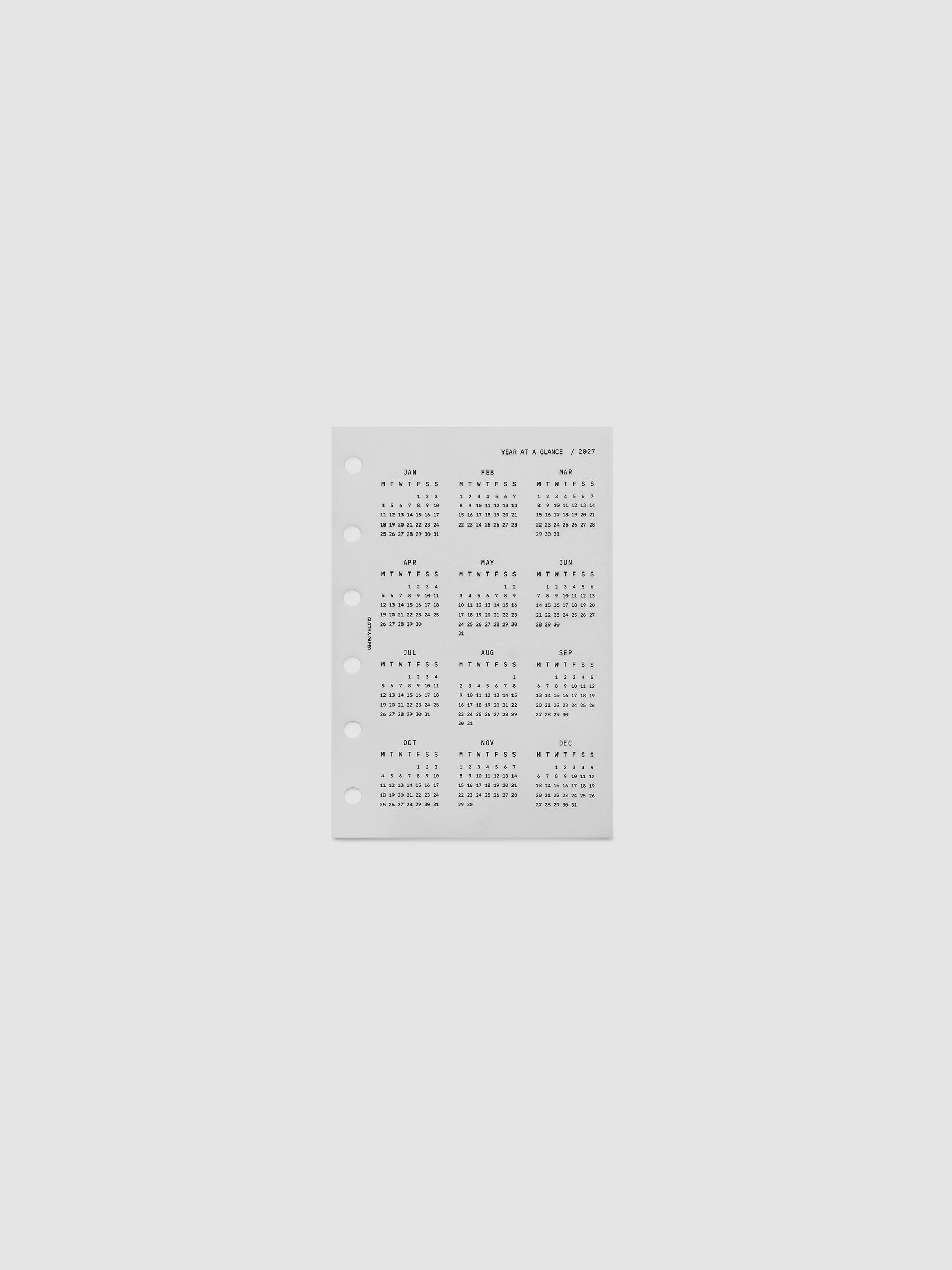 2027 Year At A Glance Dashboard Monday Start, Pocket 6-Ring Punch, translucent vellum dashboard shown on its own