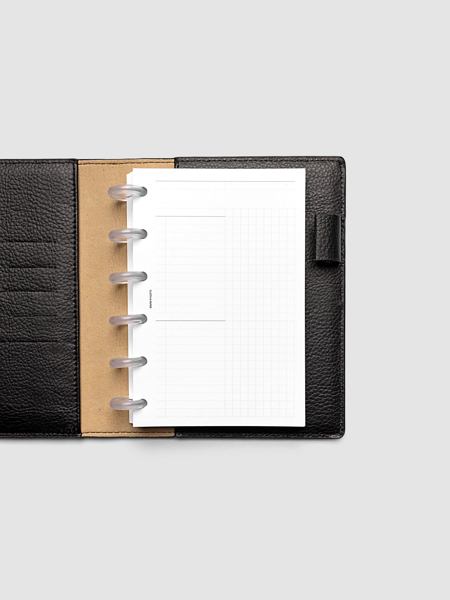 Daily Workflow Planner Inserts, CP Petite 6-Disc Punch, right page showing large graph notes section inside a planner