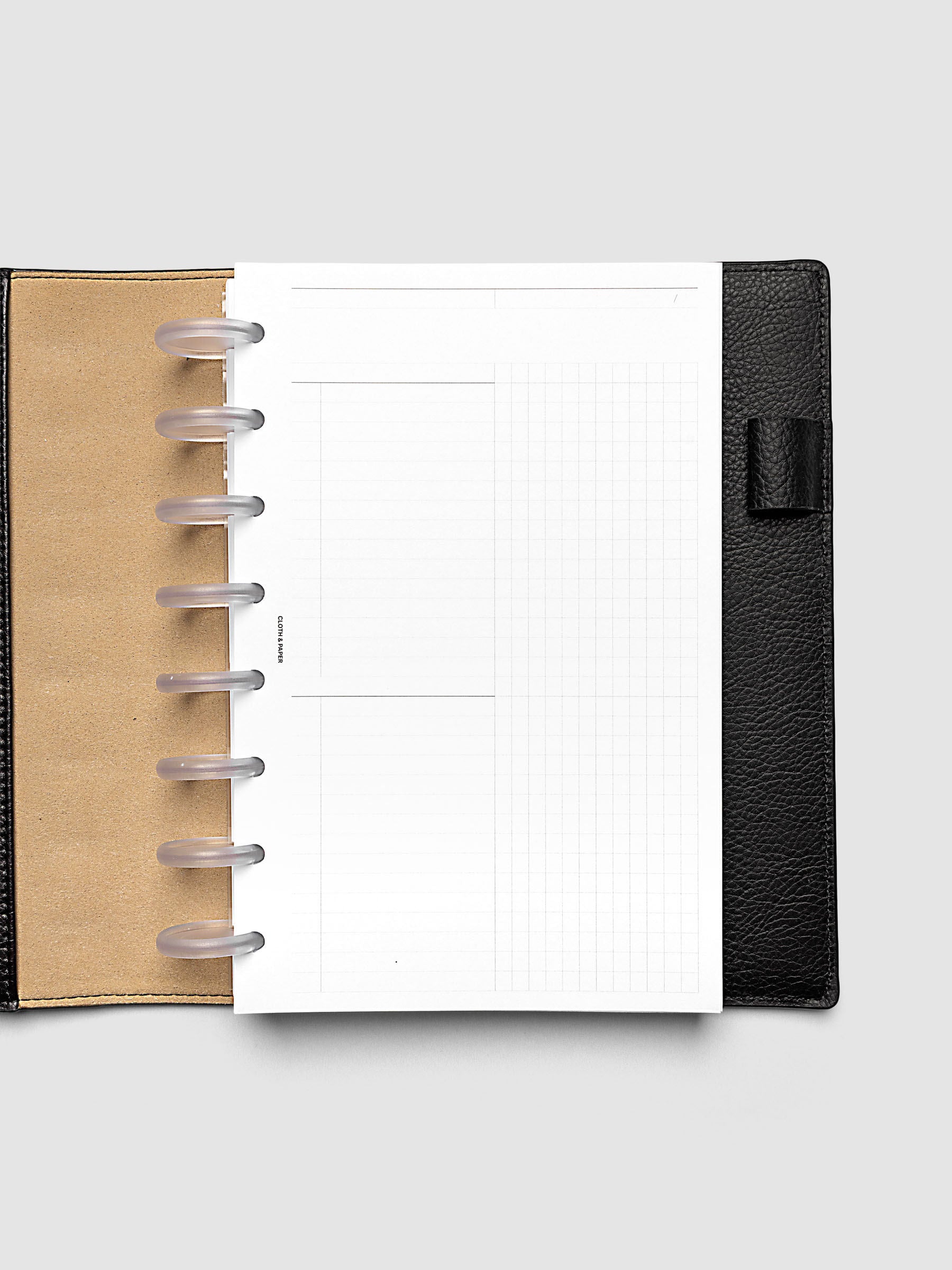 Daily Workflow Planner Inserts, Half Letter 8-Disc Punch, right page showing large graph notes section inside a planner