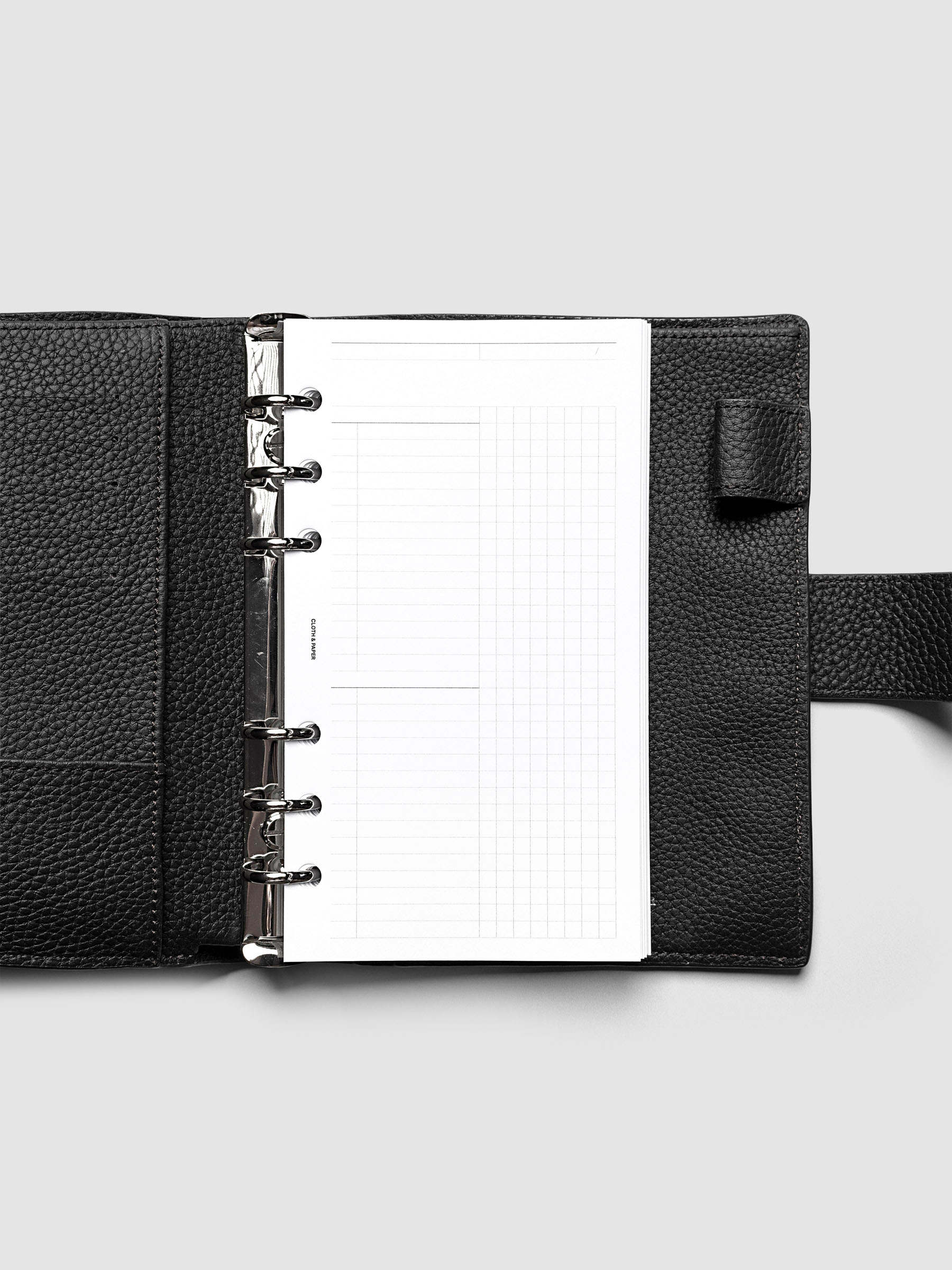 Daily Workflow Planner Inserts, Personal 6-Ring Punch, right page showing large graph notes section inside a planner