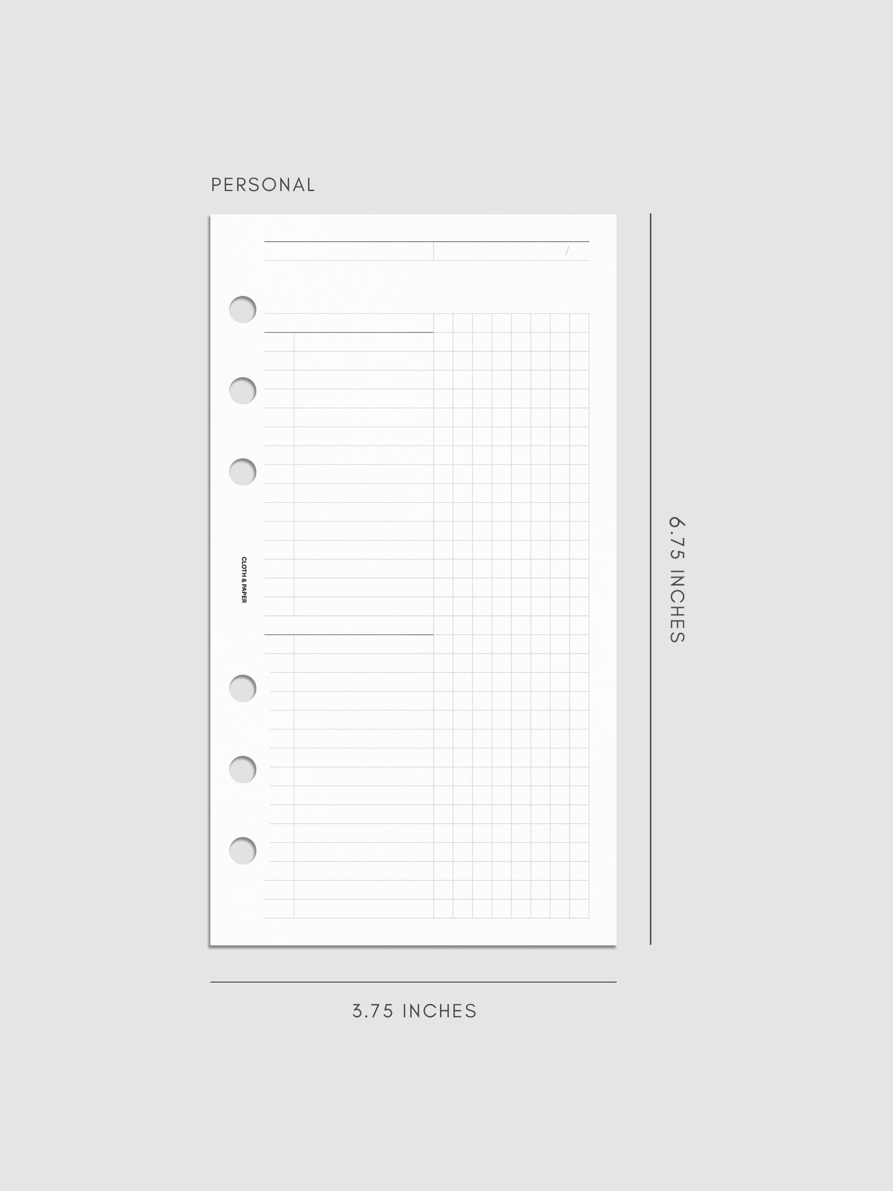 Daily Workflow Planner Inserts, Personal 6-Ring Punch, right page showing large graph notes section