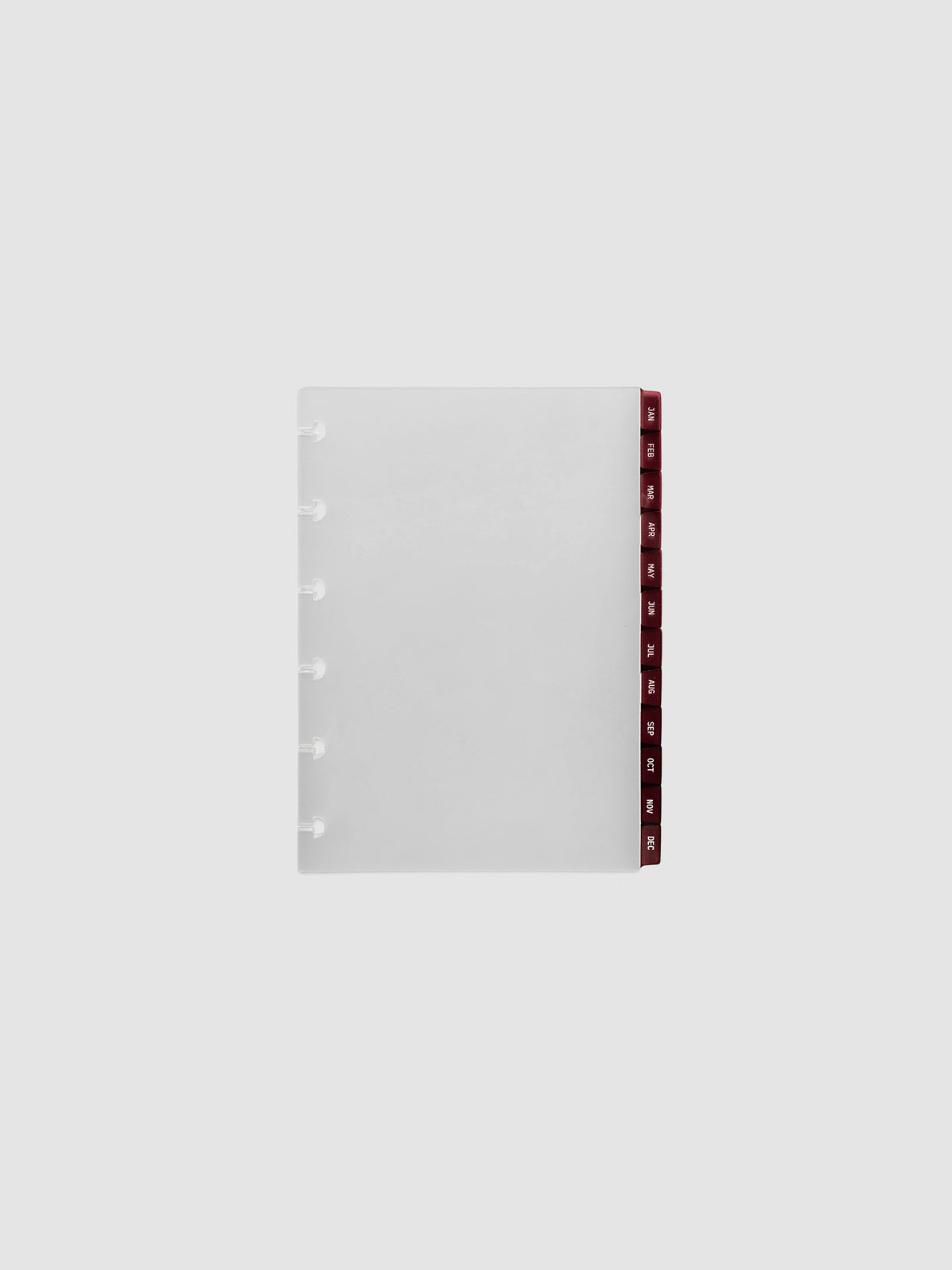 CP Petite 6-Disc Punch Ultra-Thin Monthly Dividers in deep red, set of 12 dividers fanned to show all months