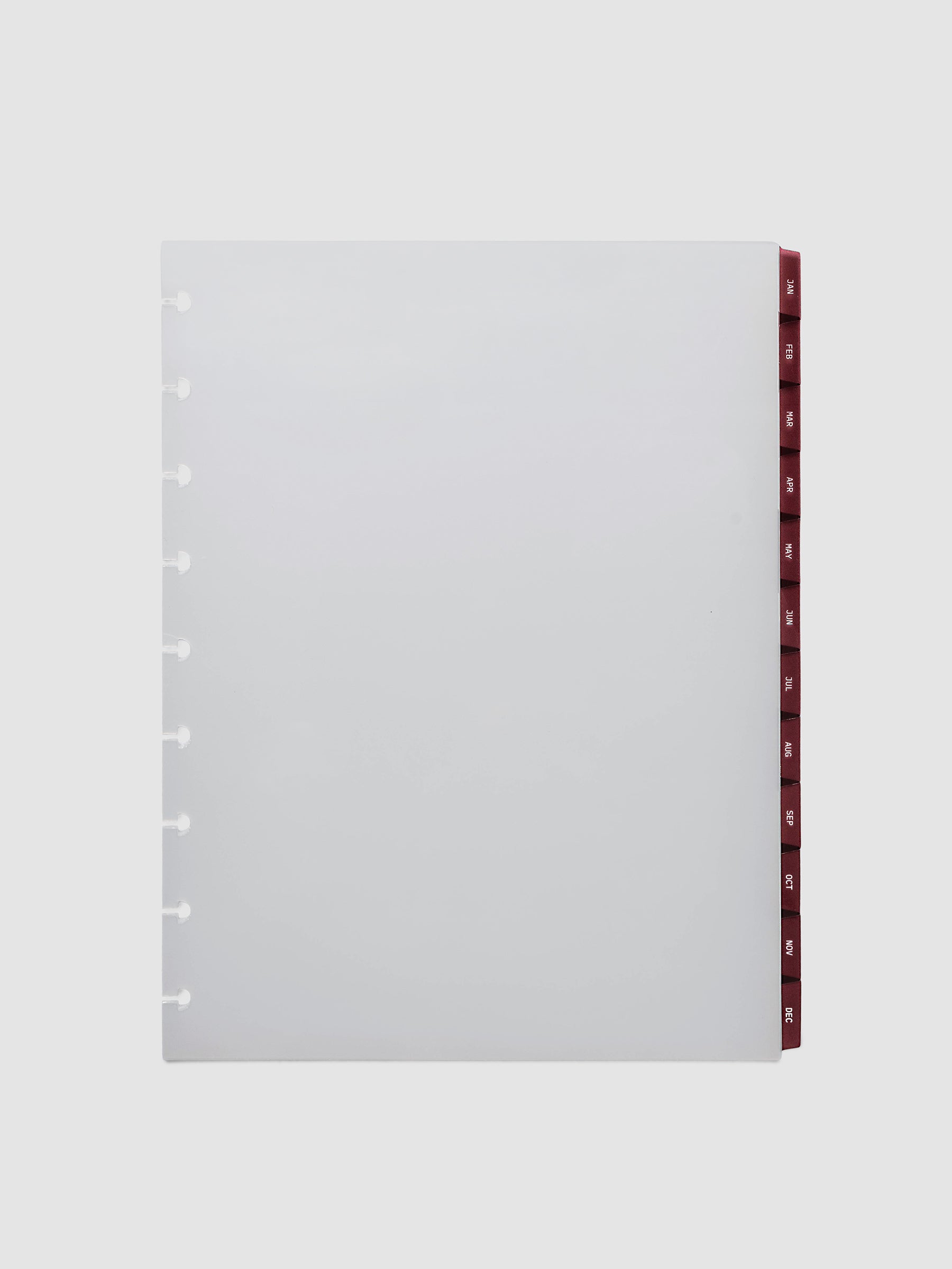 HP Classic 9-Disc Punch Ultra-Thin Monthly Dividers in deep red, set of 12 dividers fanned to show all months