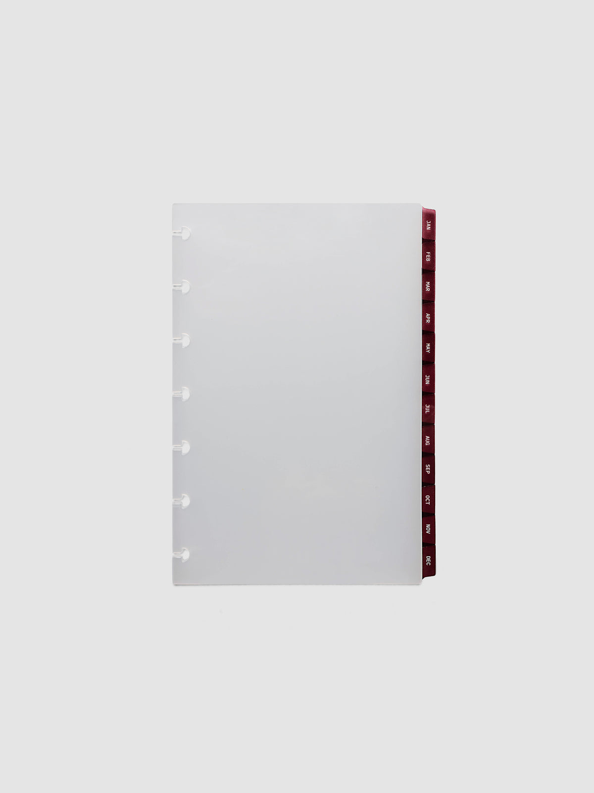 HP Mini 7-Disc Punch Ultra-Thin Monthly Dividers in deep red, set of 12 dividers fanned to show all months