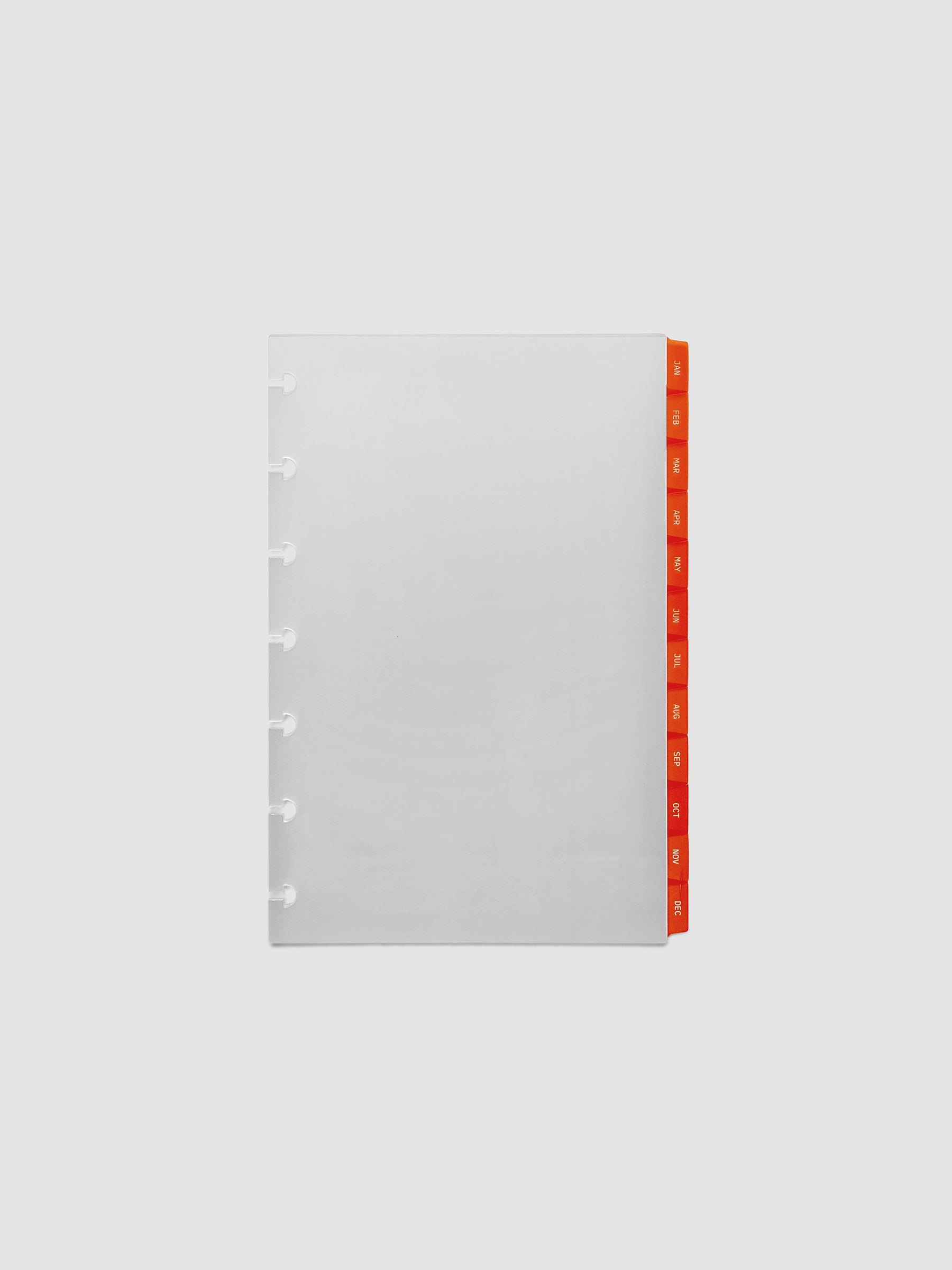 HP Mini 7-Disc Punch Ultra-Thin Monthly Dividers in deep orange, set of 12 dividers fanned to show all months