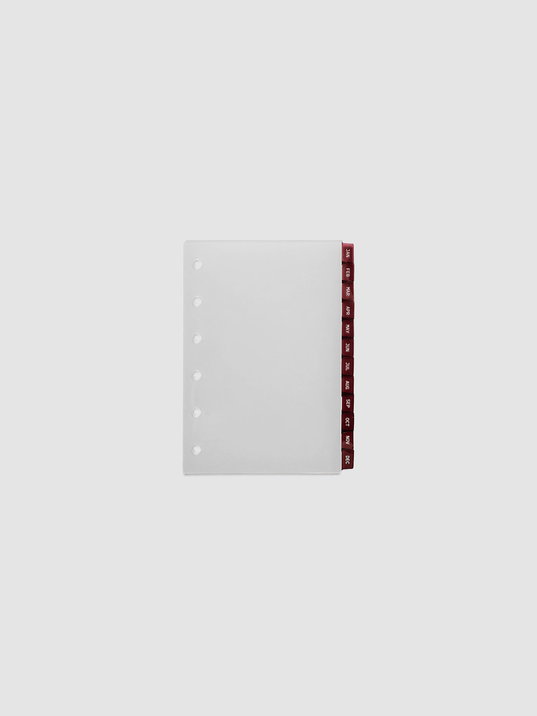 Pocket 6-Ring Punch Ultra-Thin Monthly Dividers in deep red, set of 12 dividers fanned to show all months