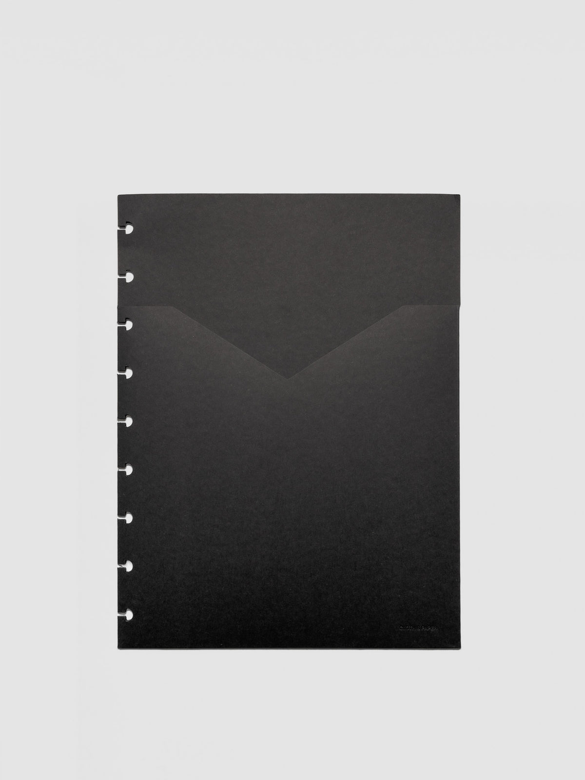Black planner paper pocket folder shown in size HP Classic 9-Disc Punch