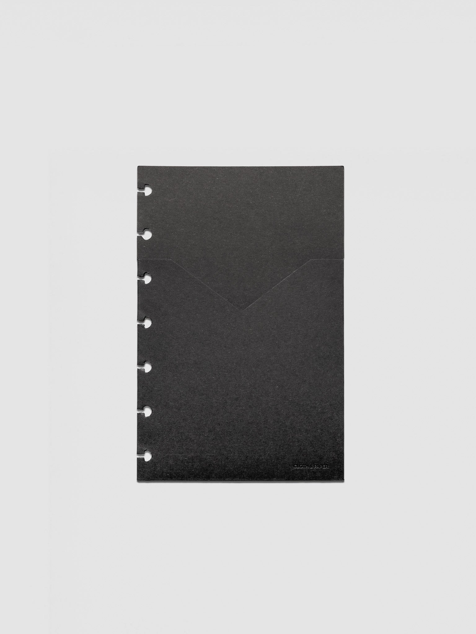 Black planner paper pocket folder shown in size HP Mini 7-Disc Punch