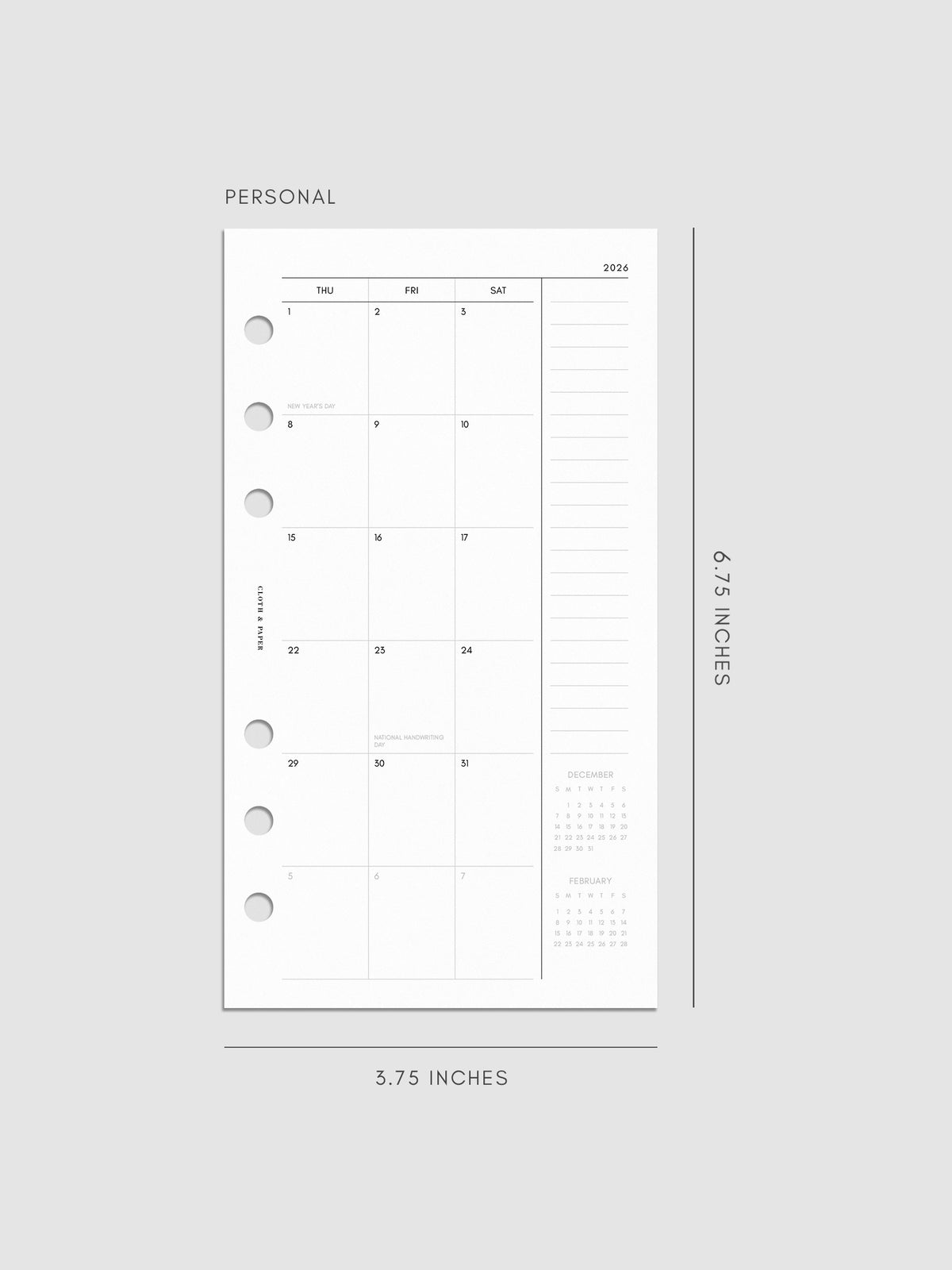 Digital mock-up of the monthly spread in Personal.