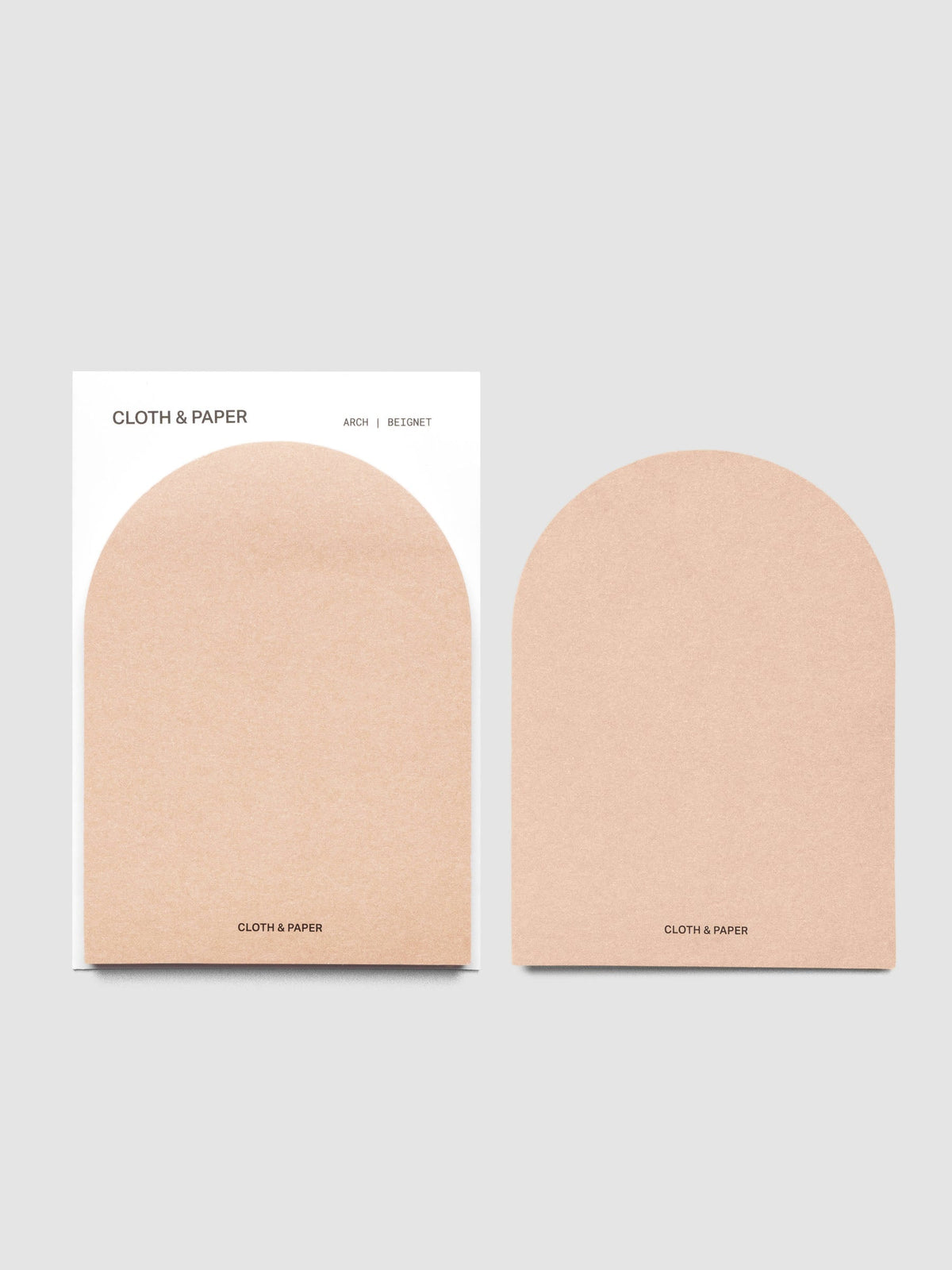 A set of Beignet (tan) Arched Sticky Notes with one peeled off and shown to the side | Cloth & Paper