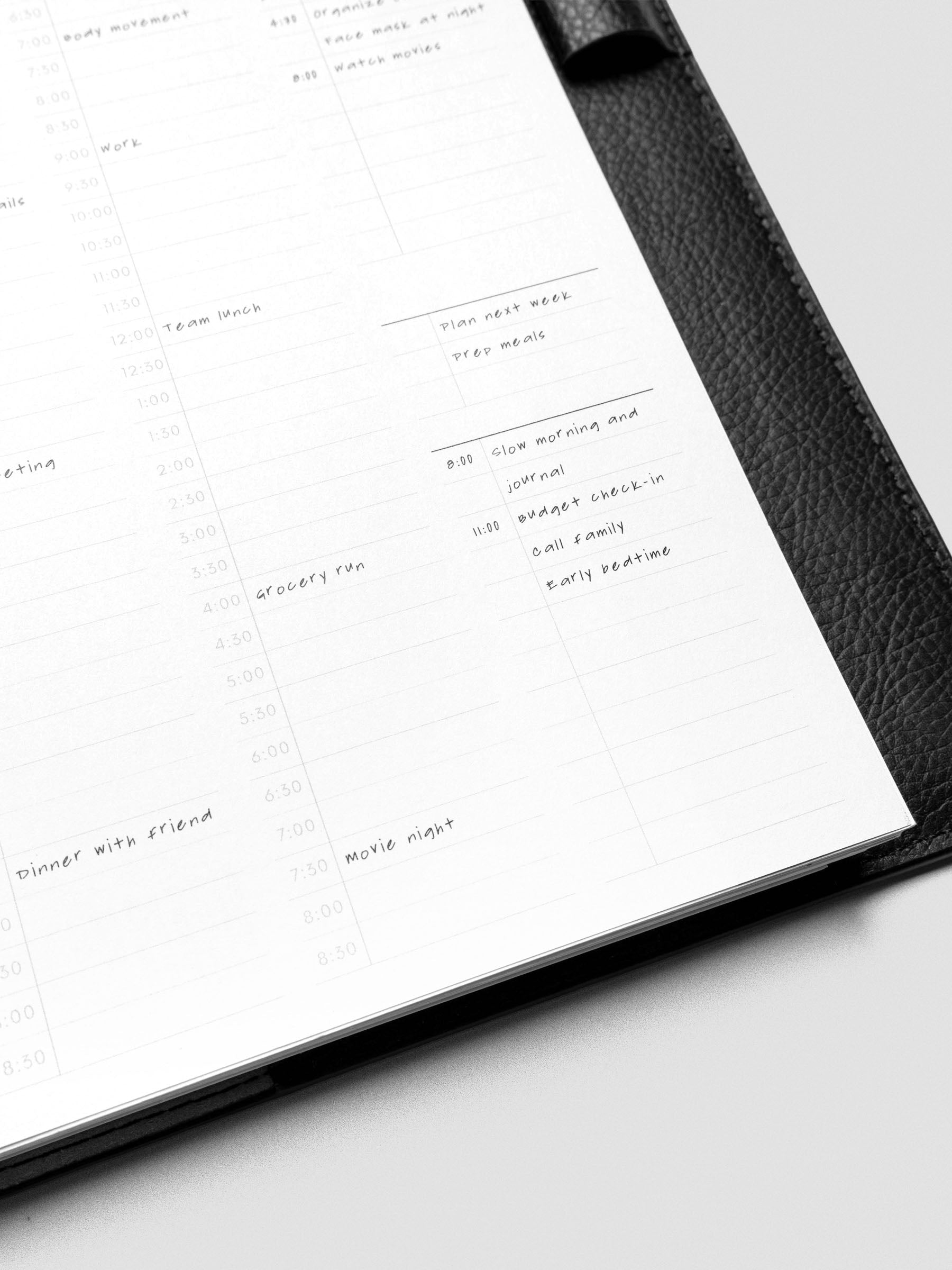 30 Minute Time Block Planner Inserts in size Half Letter close up with example scheduling.