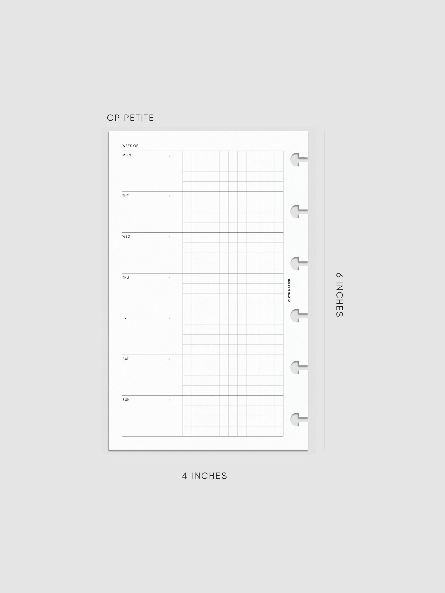 Digital mockup of Weekly Graph Inserts in size CP Petite.
