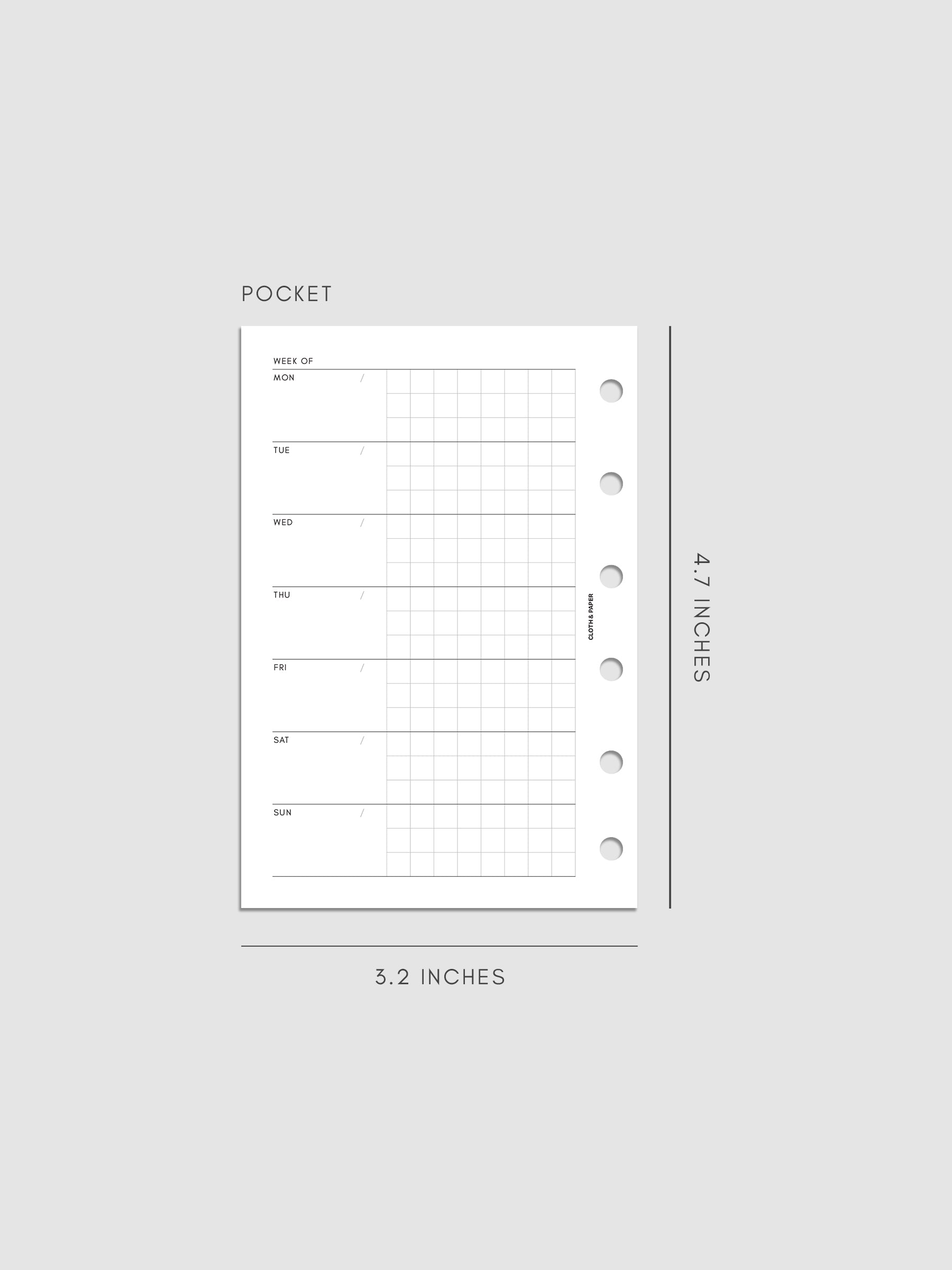 Digital mockup of Weekly Graph Inserts in size Pocket.