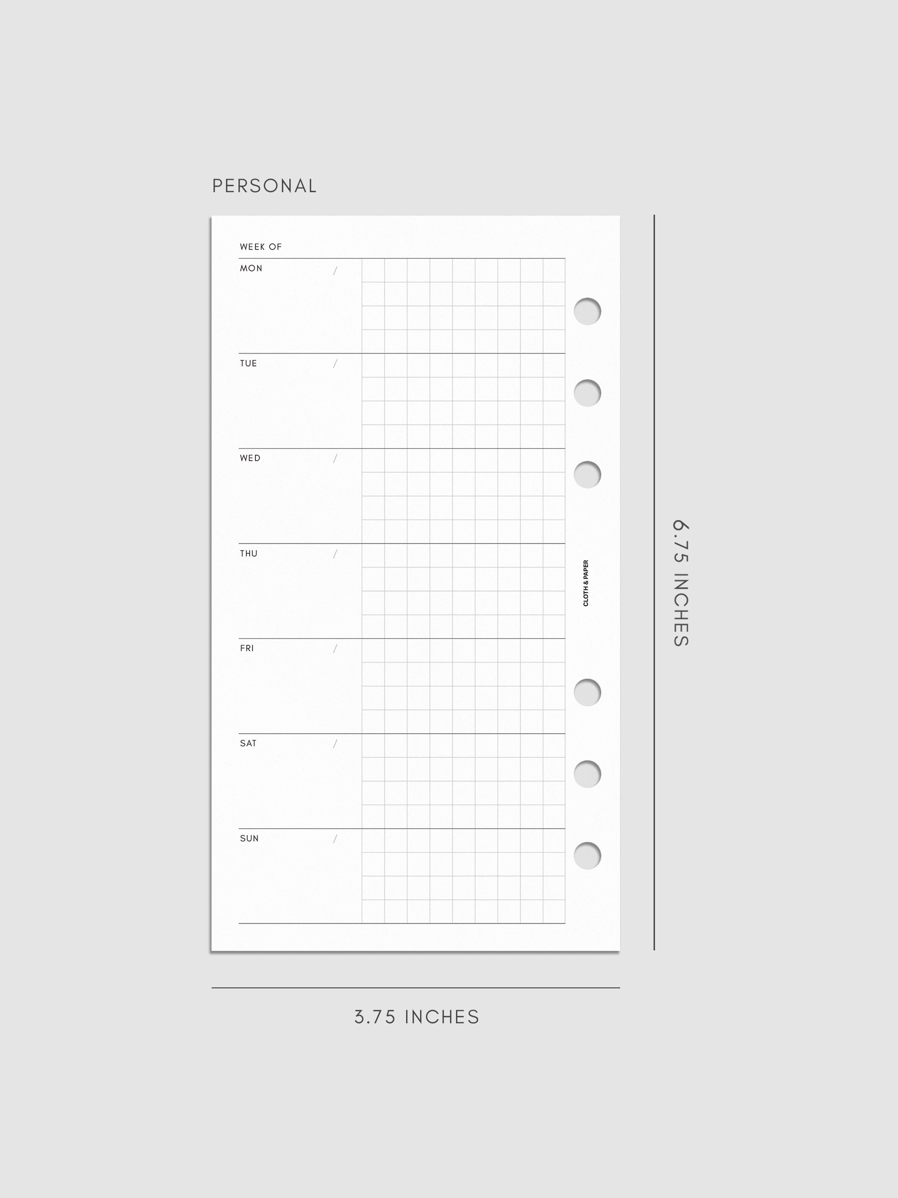 Digital mockup of Weekly Graph Inserts in size Personal.