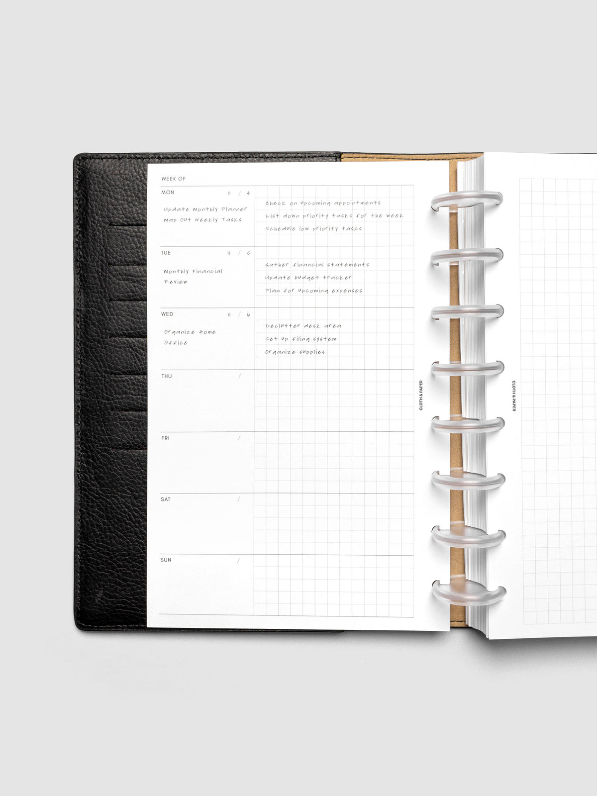 Demo page for Weekly Graph Inserts in size A6 shown discbound.