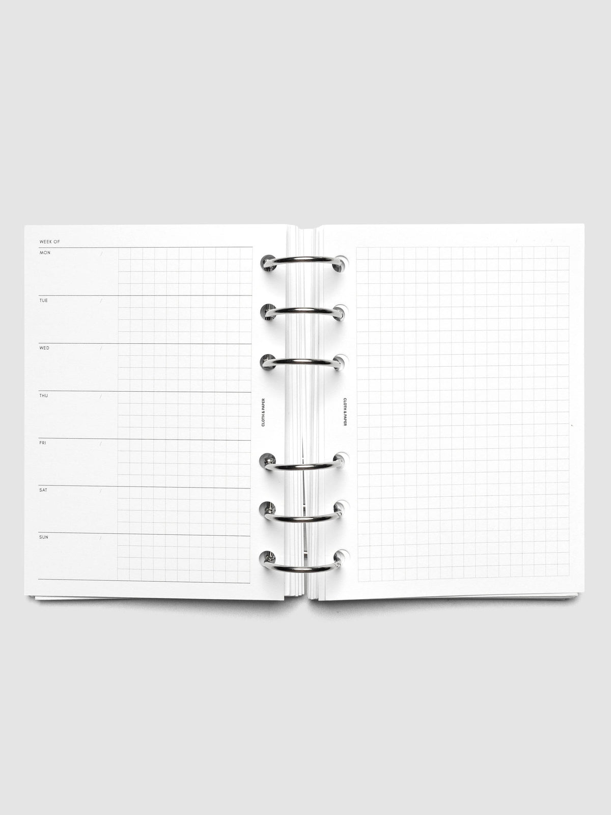 Weekly Graph Inserts in size A6 shown ring bound.