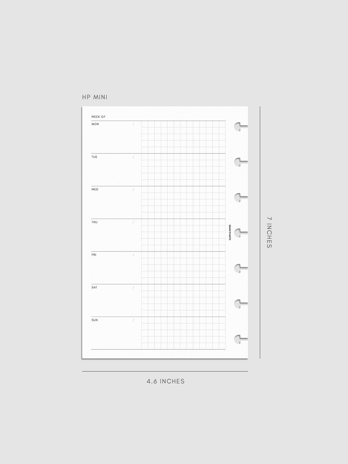 Digital mockup of Weekly Graph Inserts in size HP Mini.