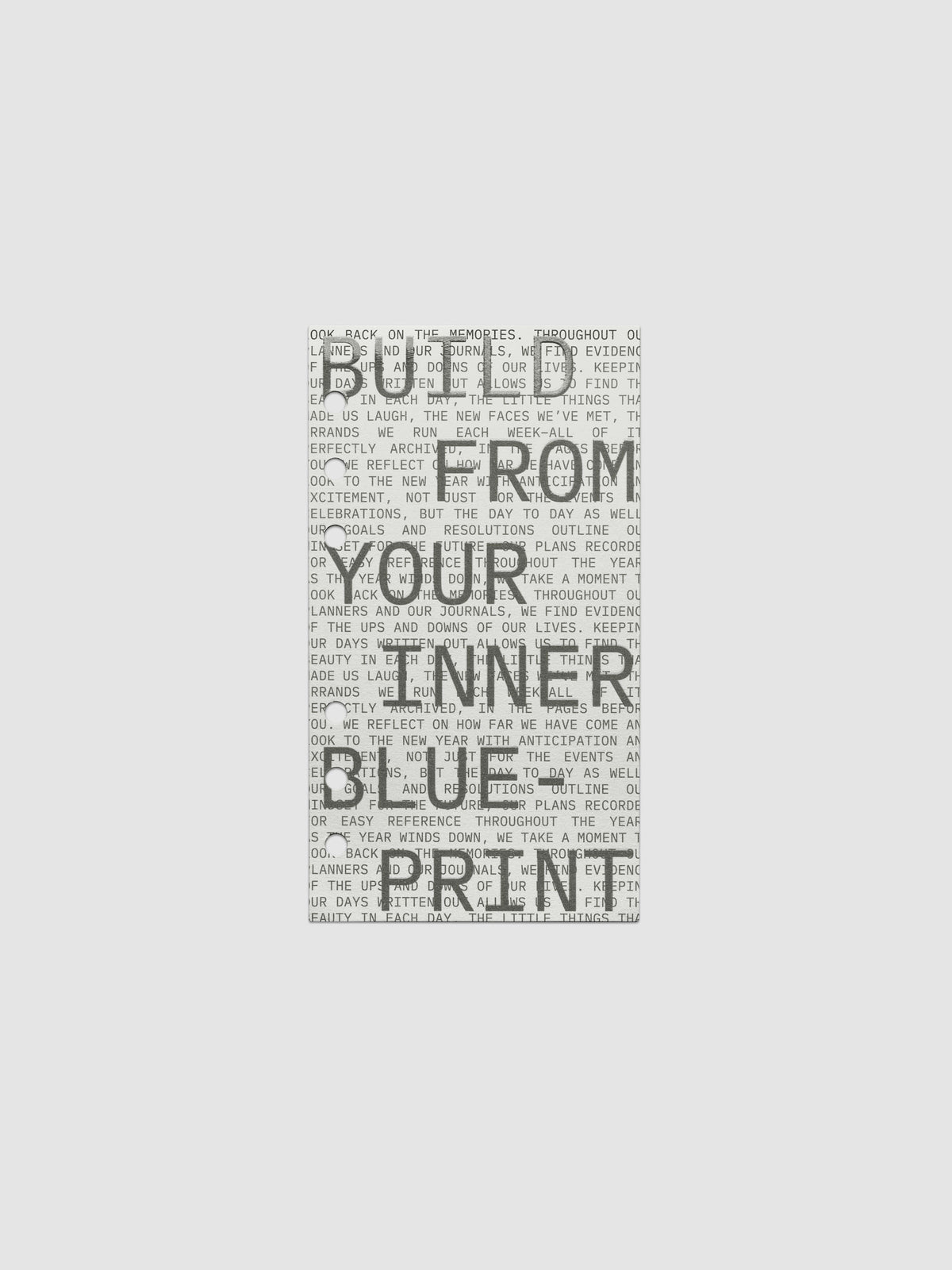 Cardstock dashboard with text design reading 'Build from your inner blue-print'. One piece of the Inner Blueprint Dashboard Duo shown in size Personal.