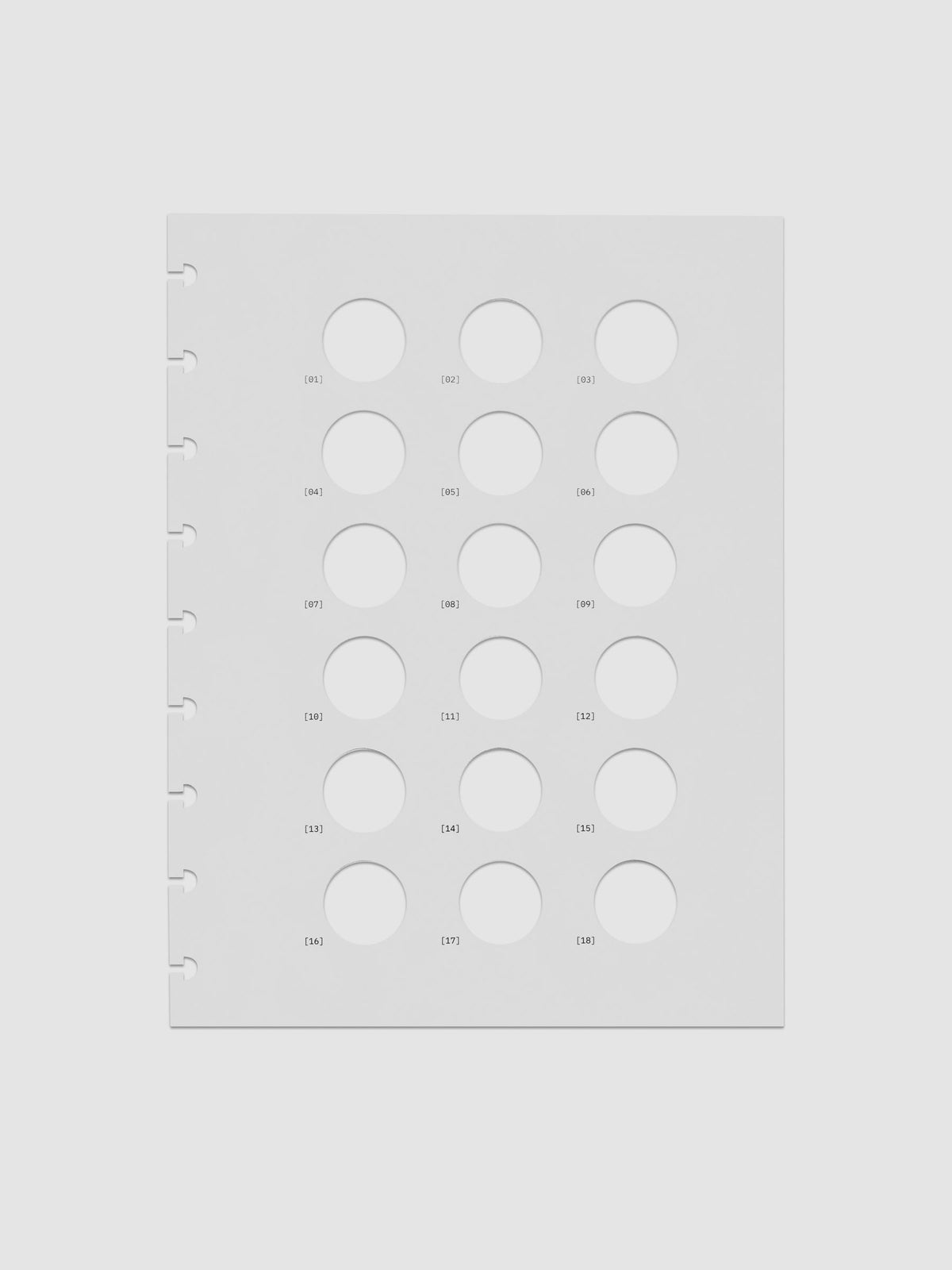 One transparent dashboard with 18 circular cut outs. One piece from the Inner Blueprint Dashboard Duo shown in size HP Classic.