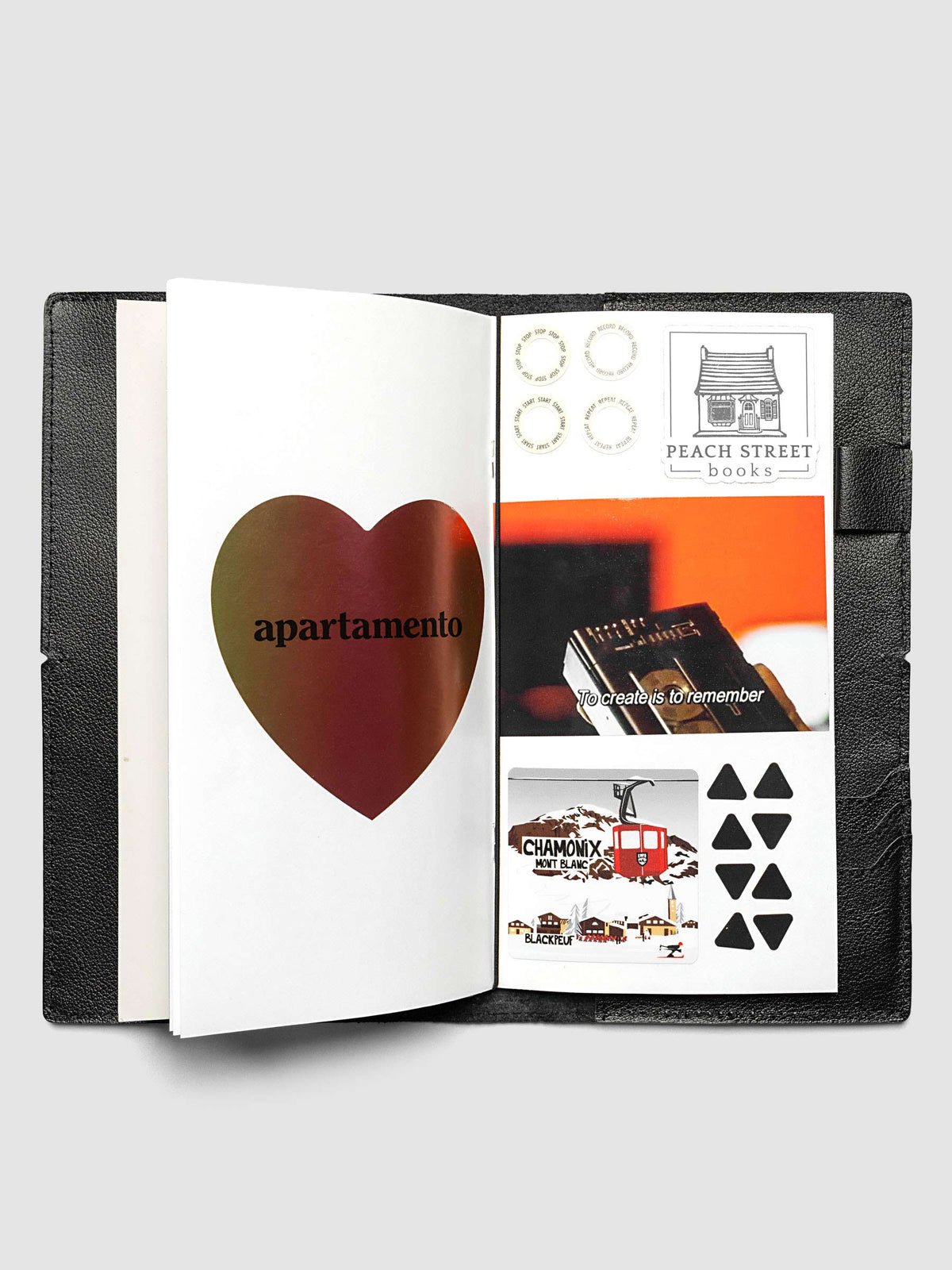 Open release paper travel notebook insert in size A5 slim with stickers affixed