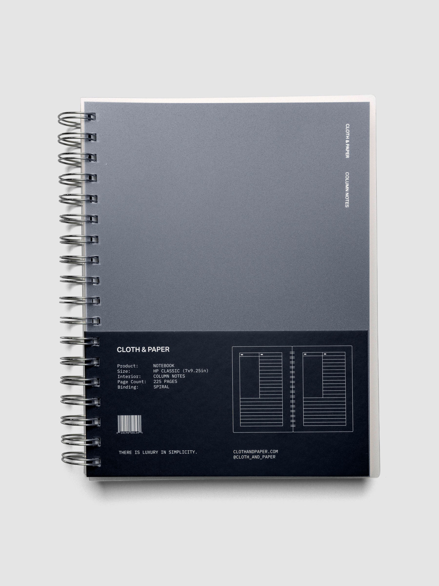 Spiral Notebook in size HP Classic and color Apollo (blue) shown closed with belly band.
