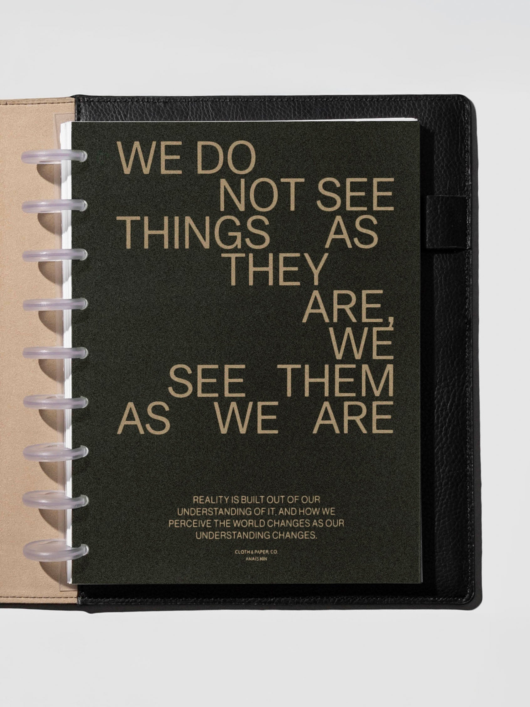As We Are Cover + Dashboard Set in size HP Classic shown discbound in a black leather folio.