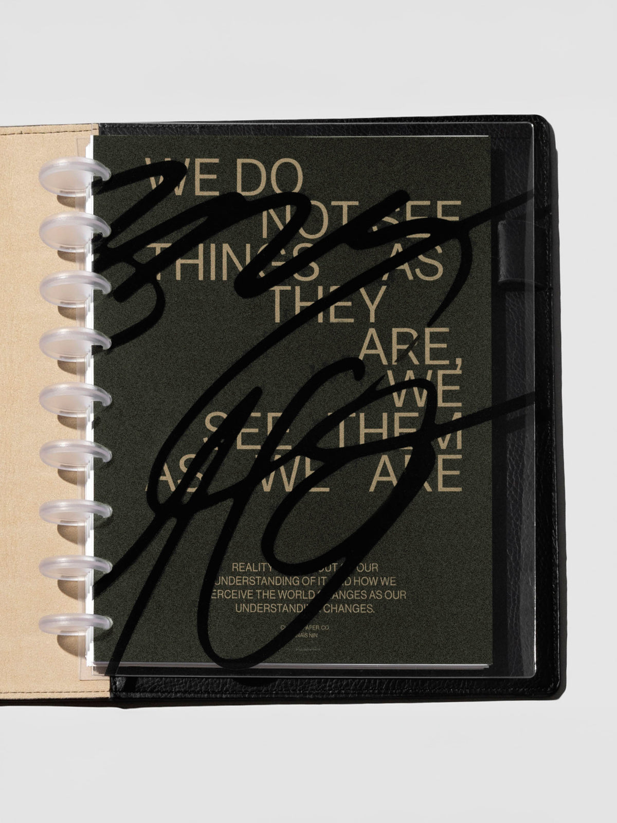 As We Are Cover + Dashboard Set in size HP Classic shown discbound in a black leather folio.
