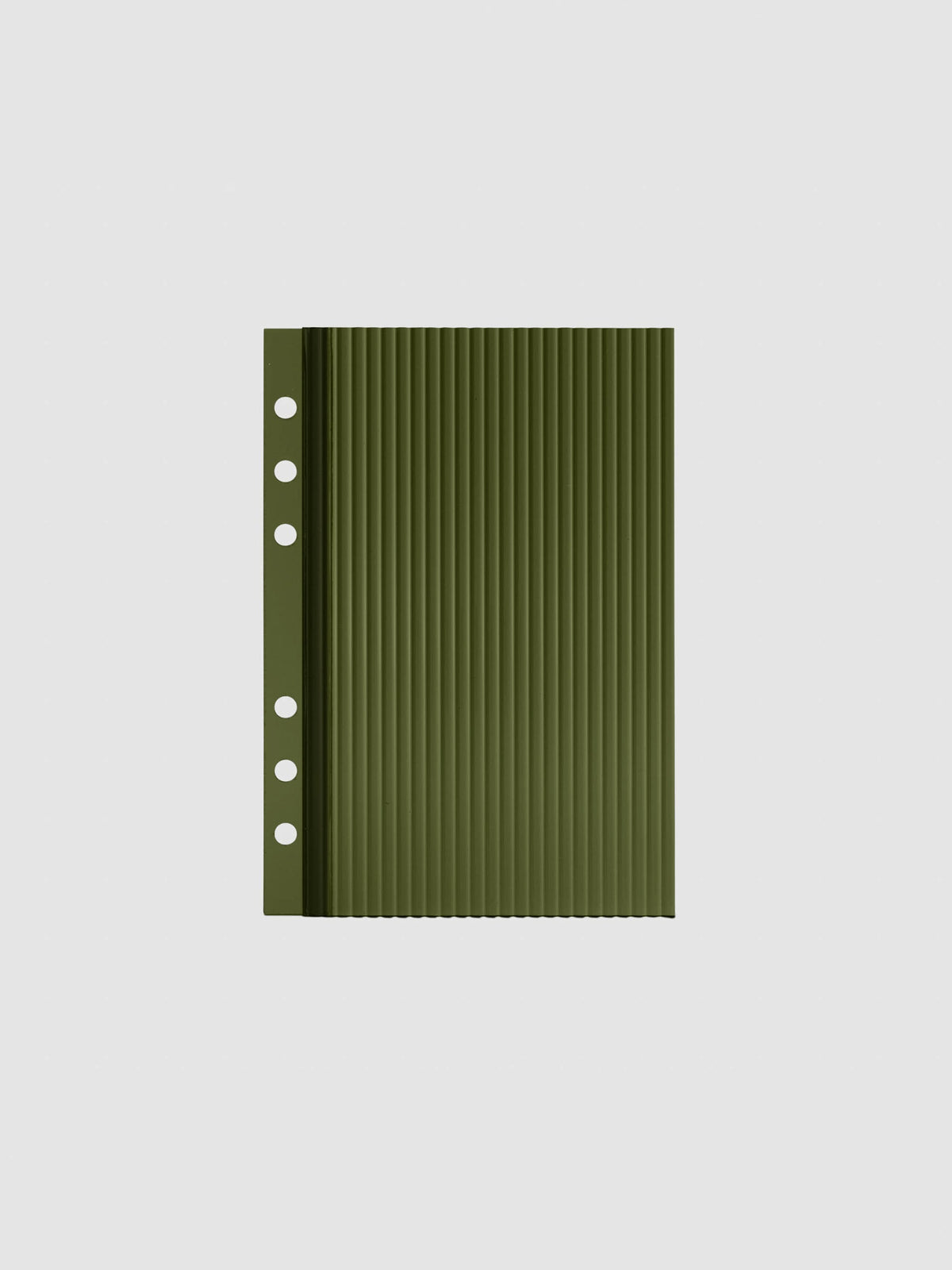 Olive fluted planner dashboard in Personal Wide size, six ring punch, shown flat on a grey background.