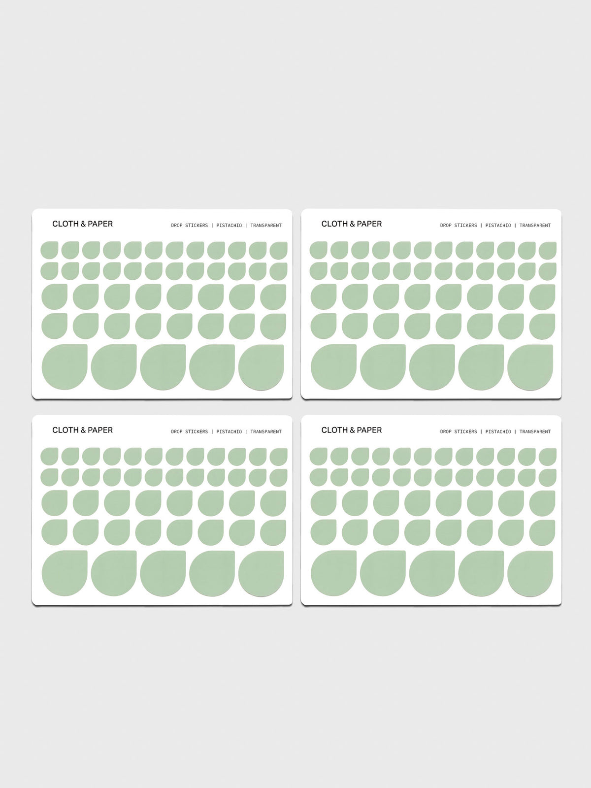 Four sheets of Transparent Drop Stickers | Pistachio (Green)