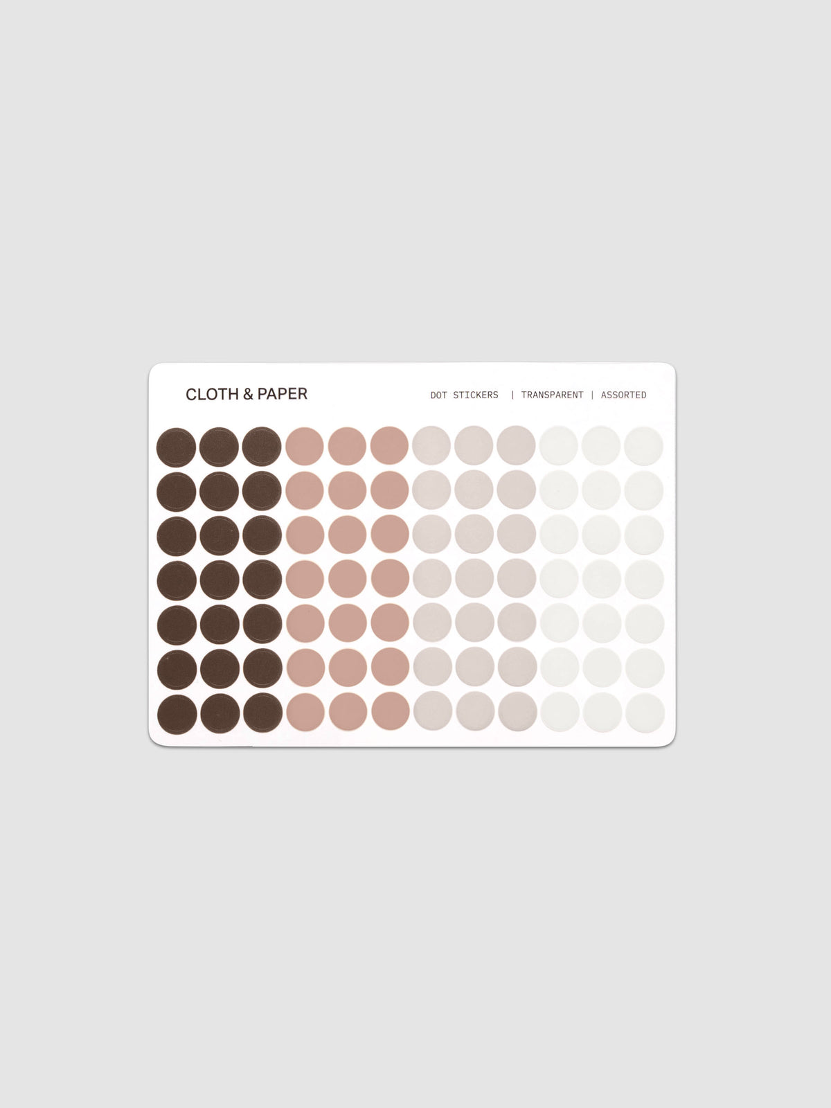 One sheet of Dot Stickers | Small | Espresso | Bisque | Linen | Ash
