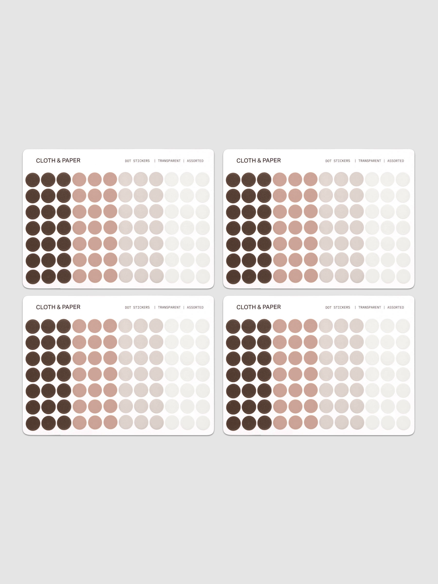 Four sheets of Dot Stickers | Small | Espresso | Bisque | Linen | Ash