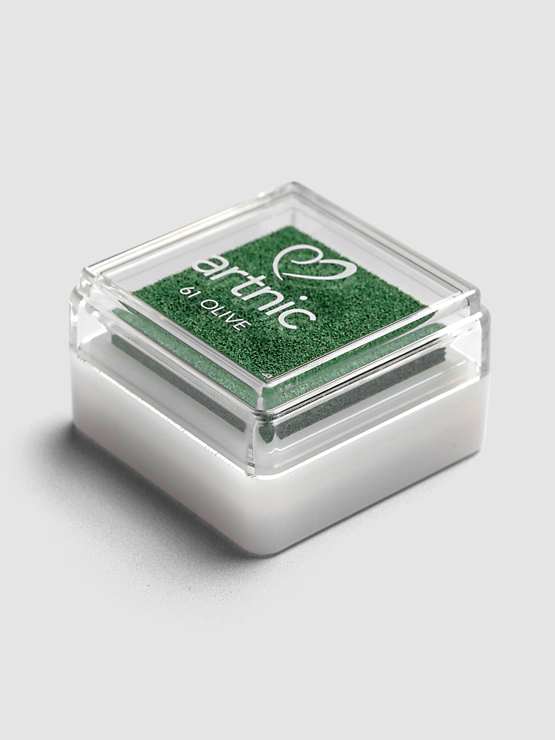 Artnic Stamp Ink Pad in olive seen from above with cover removed