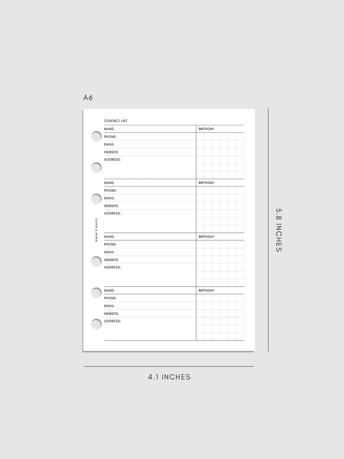 Contact List Planner Inserts | Refreshed Design