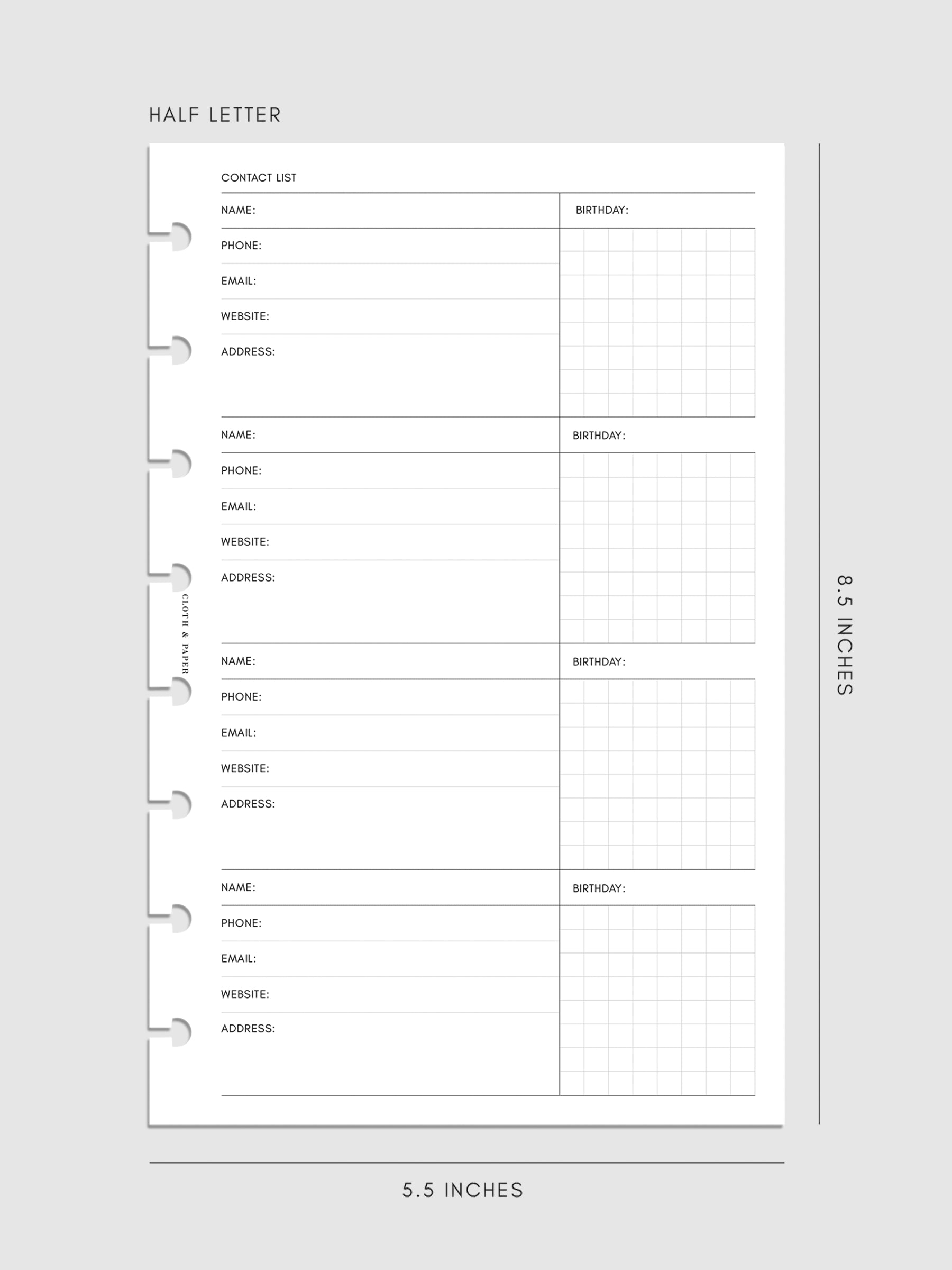Contact List Planner Inserts | Refreshed Design
