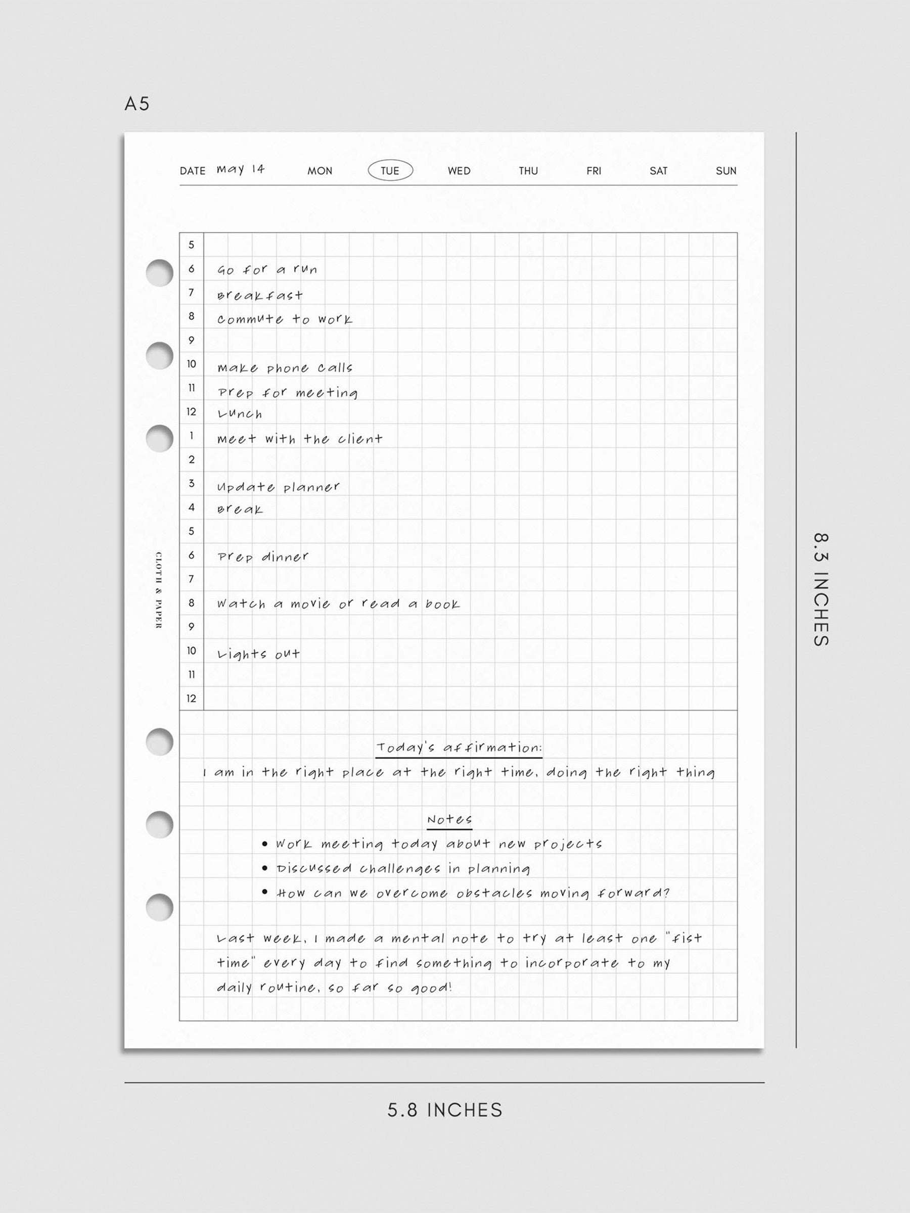 Digital mockup of insert in A5.