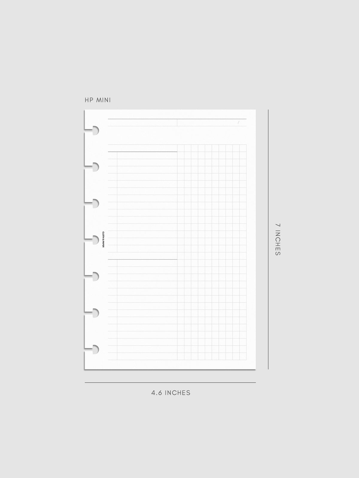 Daily Workflow Planner Inserts, HP Mini 7-Disc Punch, right page showing large graph notes section