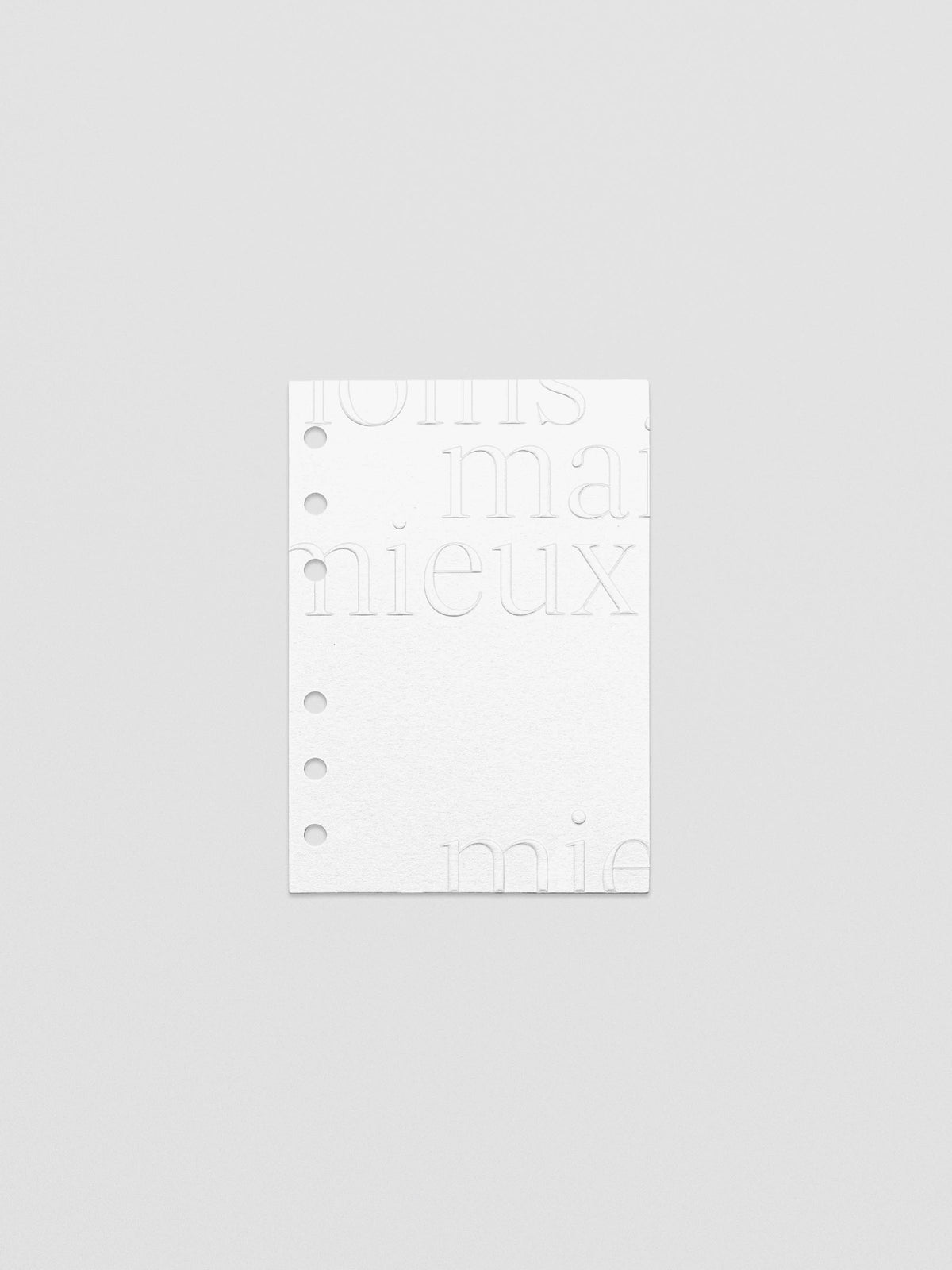 Essentialism Dashboard Duo reading "moins mai mieux" in size A6; cardstock layer only.